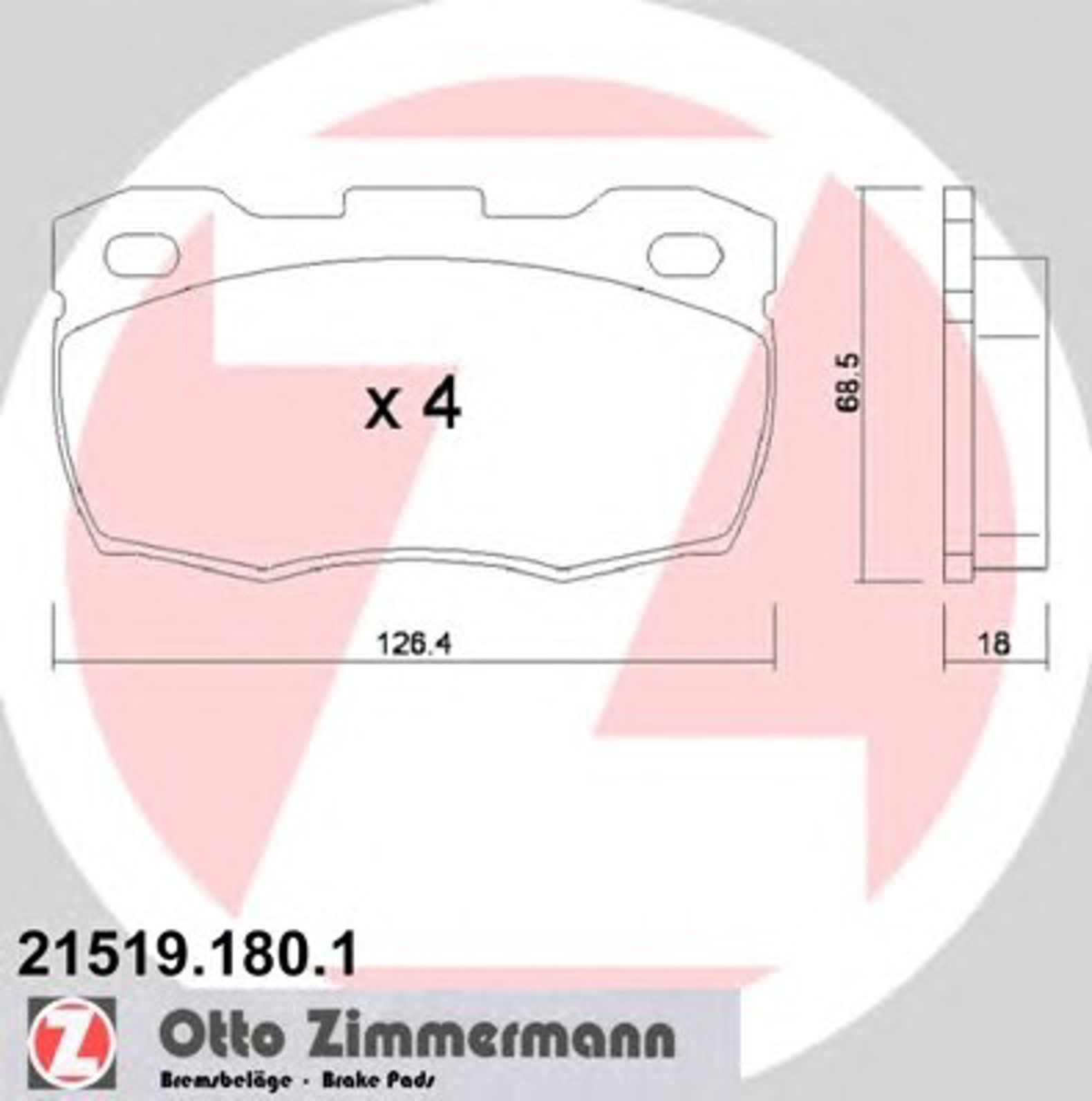 21519.180.1 ZIMMERMANN КОЛОДКИ ТОРМ SBB LAND ROVER DEFENDER 90-07 ПЕР.