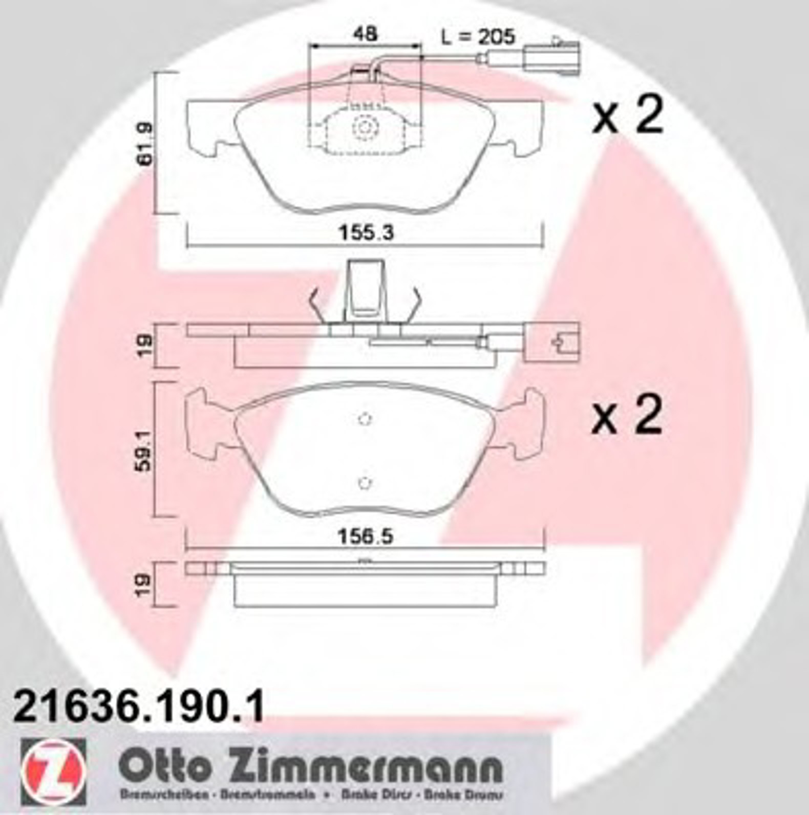 Колодки тормозные дисковые ZIMMERMANN 21636.190.1