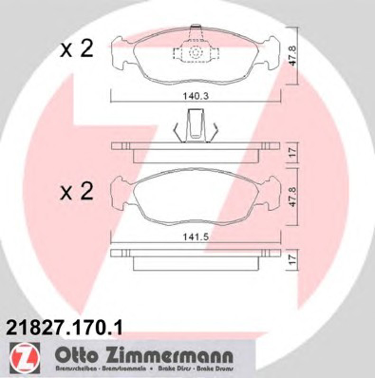 21827.170.1 ZIMMERMANN КОЛОДКИ ТОРМ ПЕР. PGT 106 (96-)/306 (93-97)