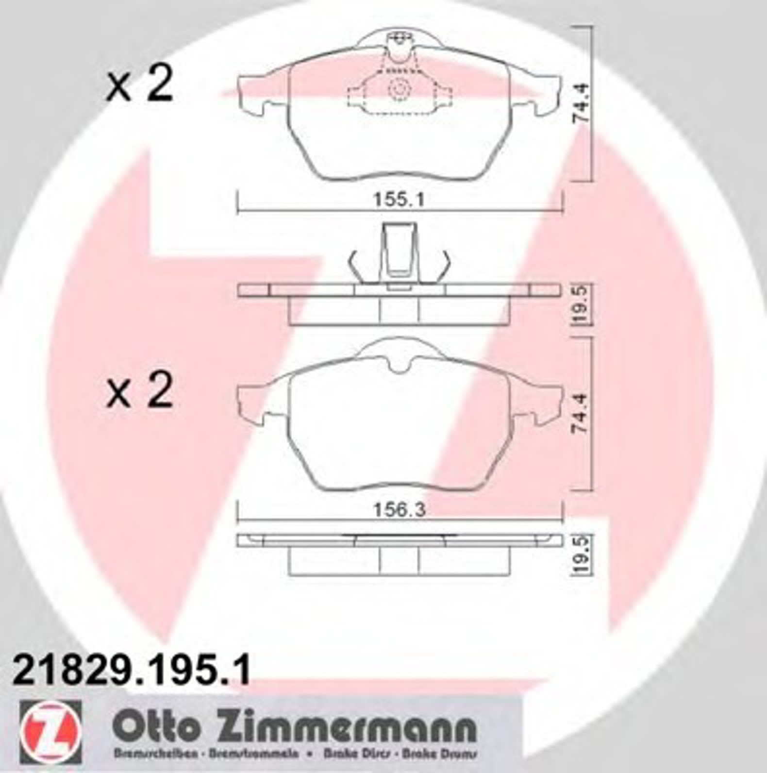 21829.195.1 ZIMMERMANN КОЛОДКИ ТОРМ OPEL CALIBRA 2,0/2,5 9/94-> ,VECTRA 2,0-16V/2,5IV6 ПЕР 11/95->