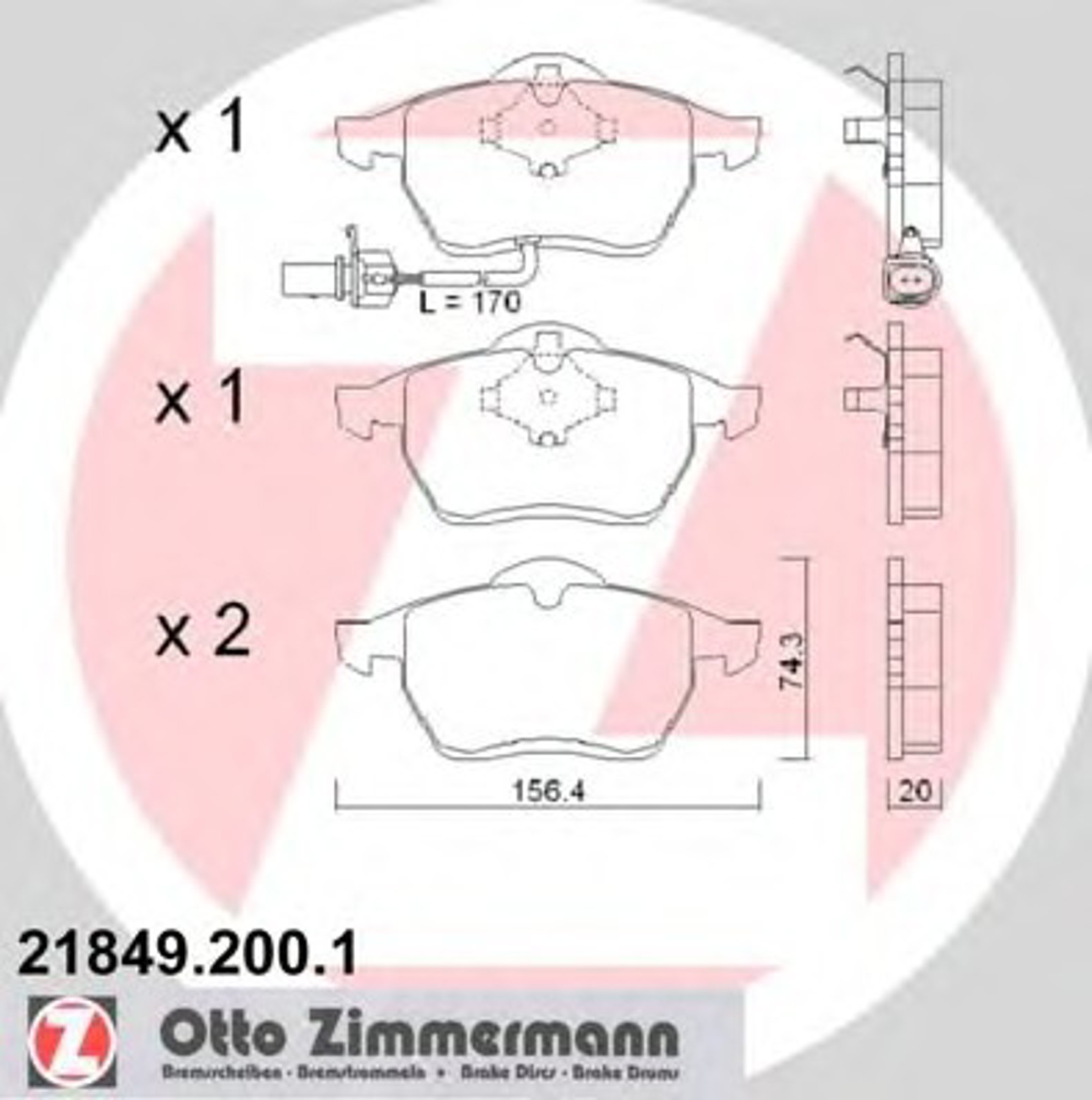 Колодки торм vw sharan19-28 95- ford galaxy 19-28i пер с датч 05/00 ZIMMERMANN 21849.200.1