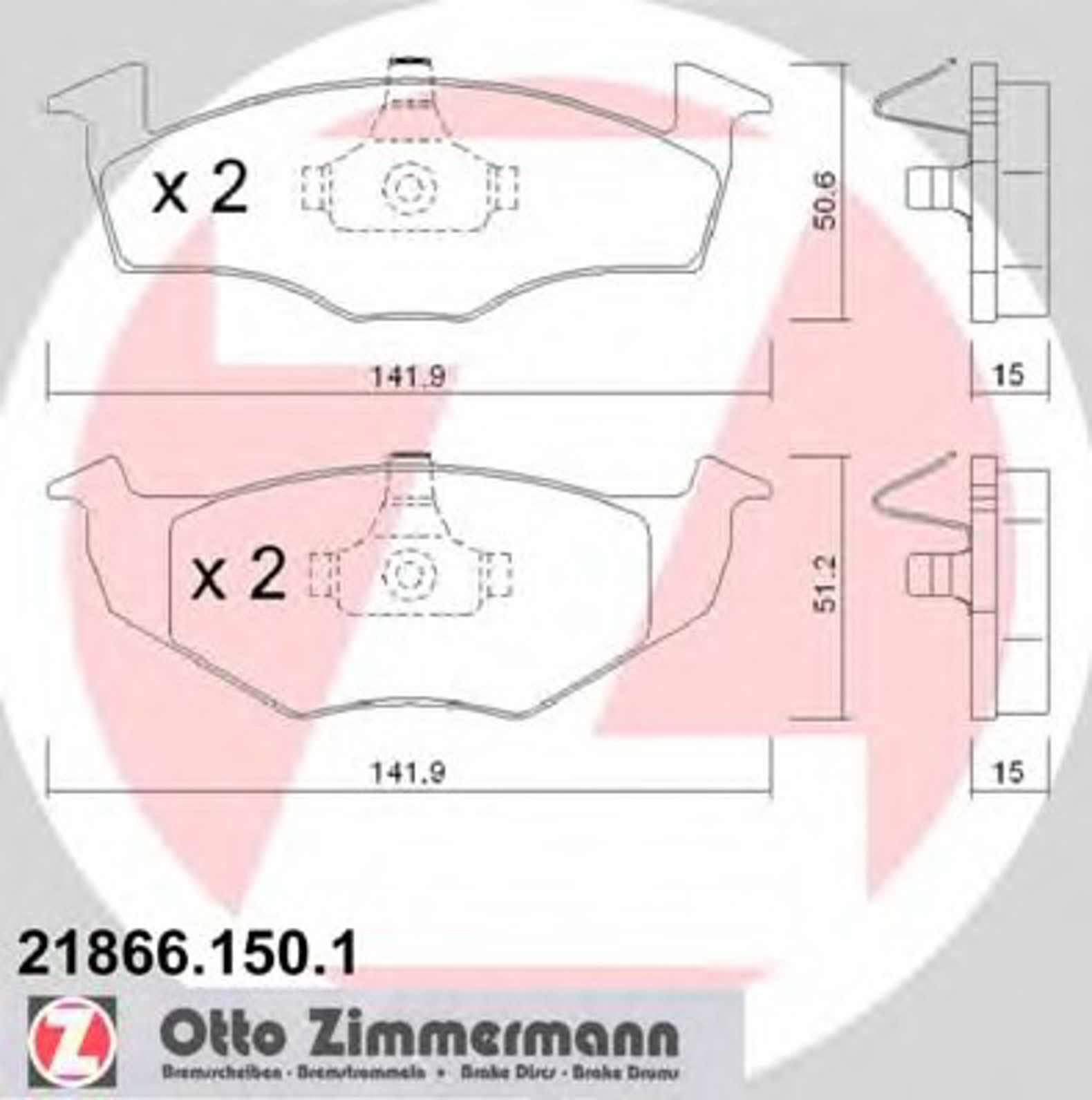 21866.150.1 ZIMMERMANN КОЛОДКИ ТОРМ VW GOLF III 1,4/1,6/1,9D-TDI ,POLO 1,4/1,6/1,7SDI/1,9D-TDI 95-01 ,SEAT ПЕРЪ 93/02-