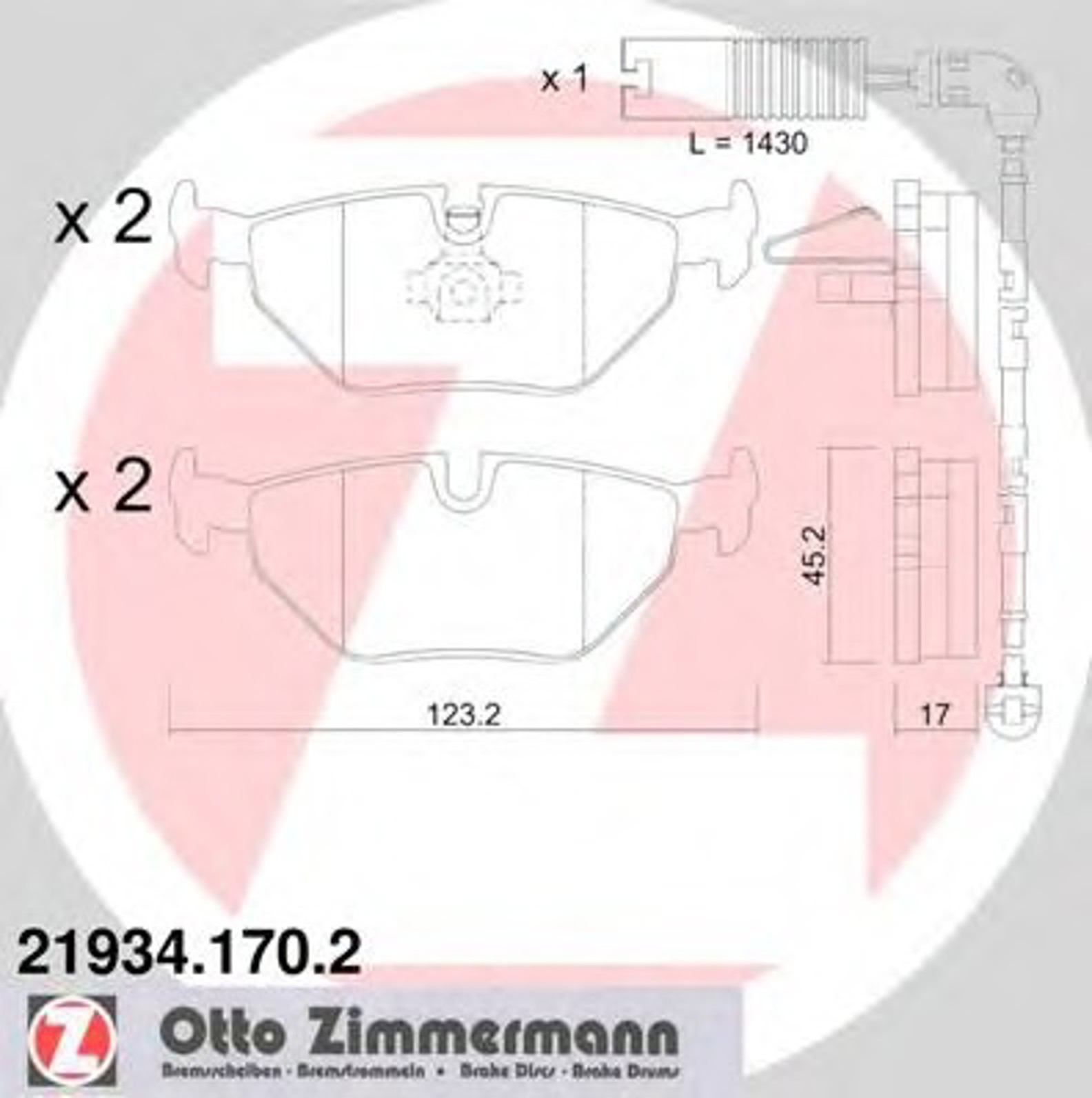 21934.170.2 ZIMMERMANN КОЛОДКИ ТОРМ ДИСК. ЗАД. BMW 3 (E46) 98-