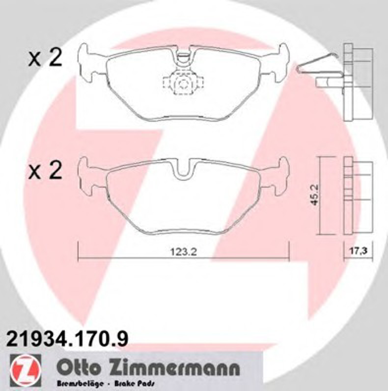 Колодки тормозные дисковые ZIMMERMANN 21934.170.9
