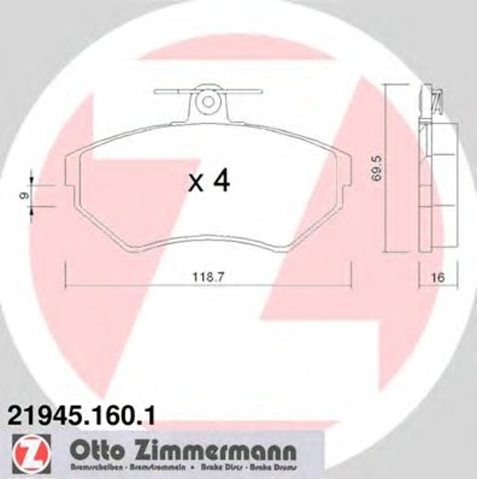 Колодки тормозные дисковые ZIMMERMANN 21945.160.1