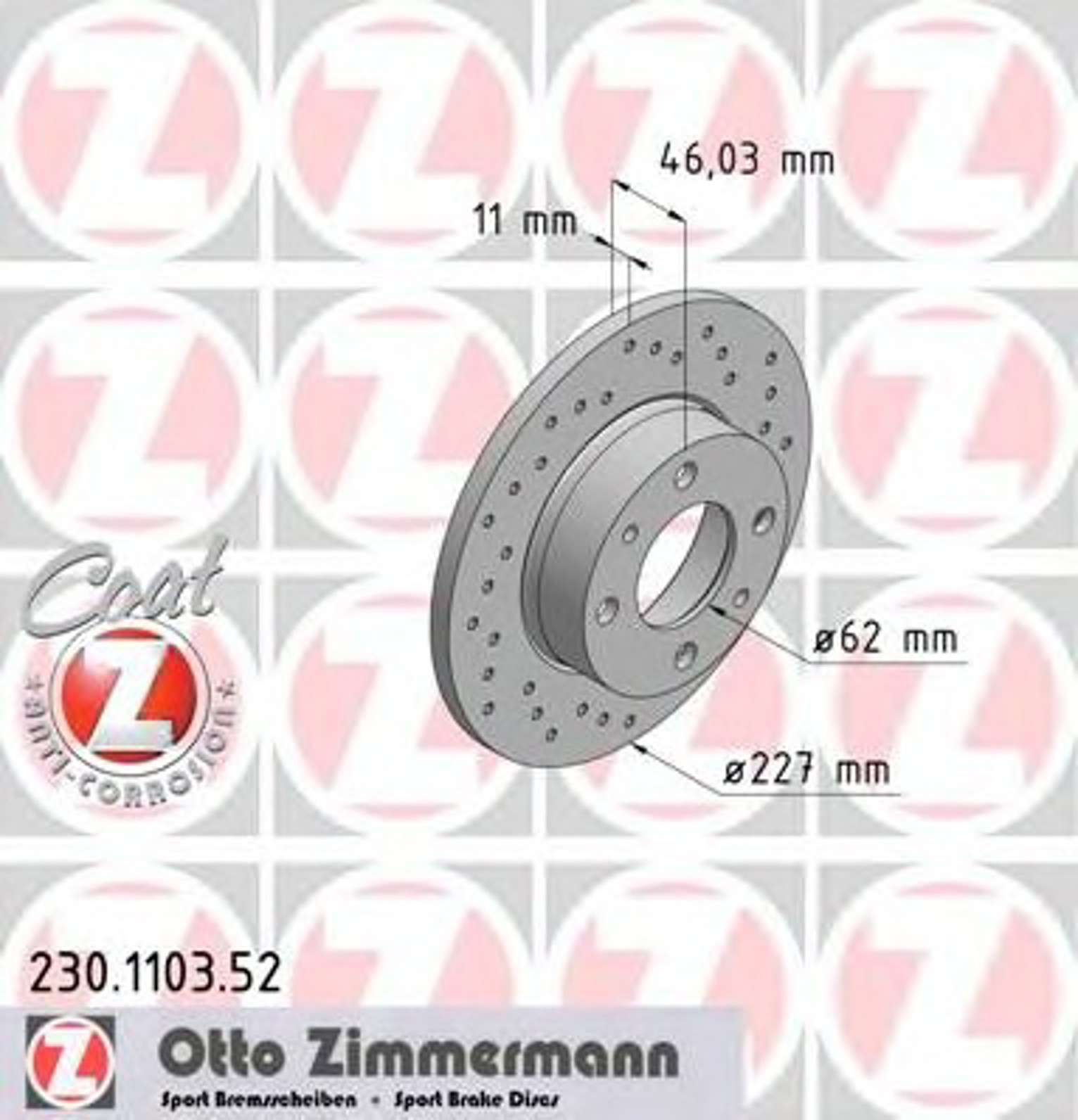 230.1103.52 ZIMMERMANN Диск тормозной