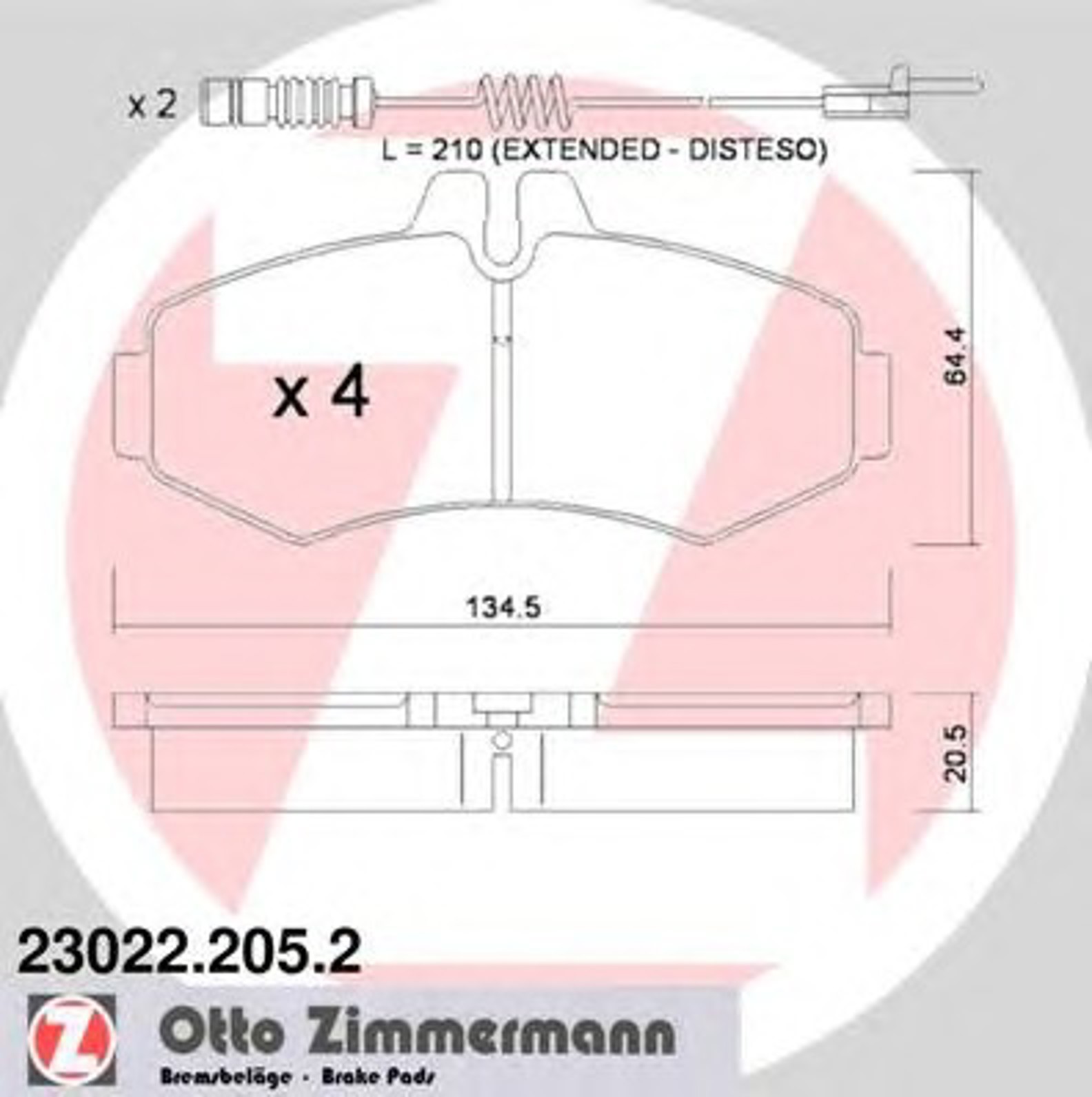 23022.205.2 ZIMMERMANN КОЛОДКИ ТОРМ. ПЕР. MB VITO 96-03