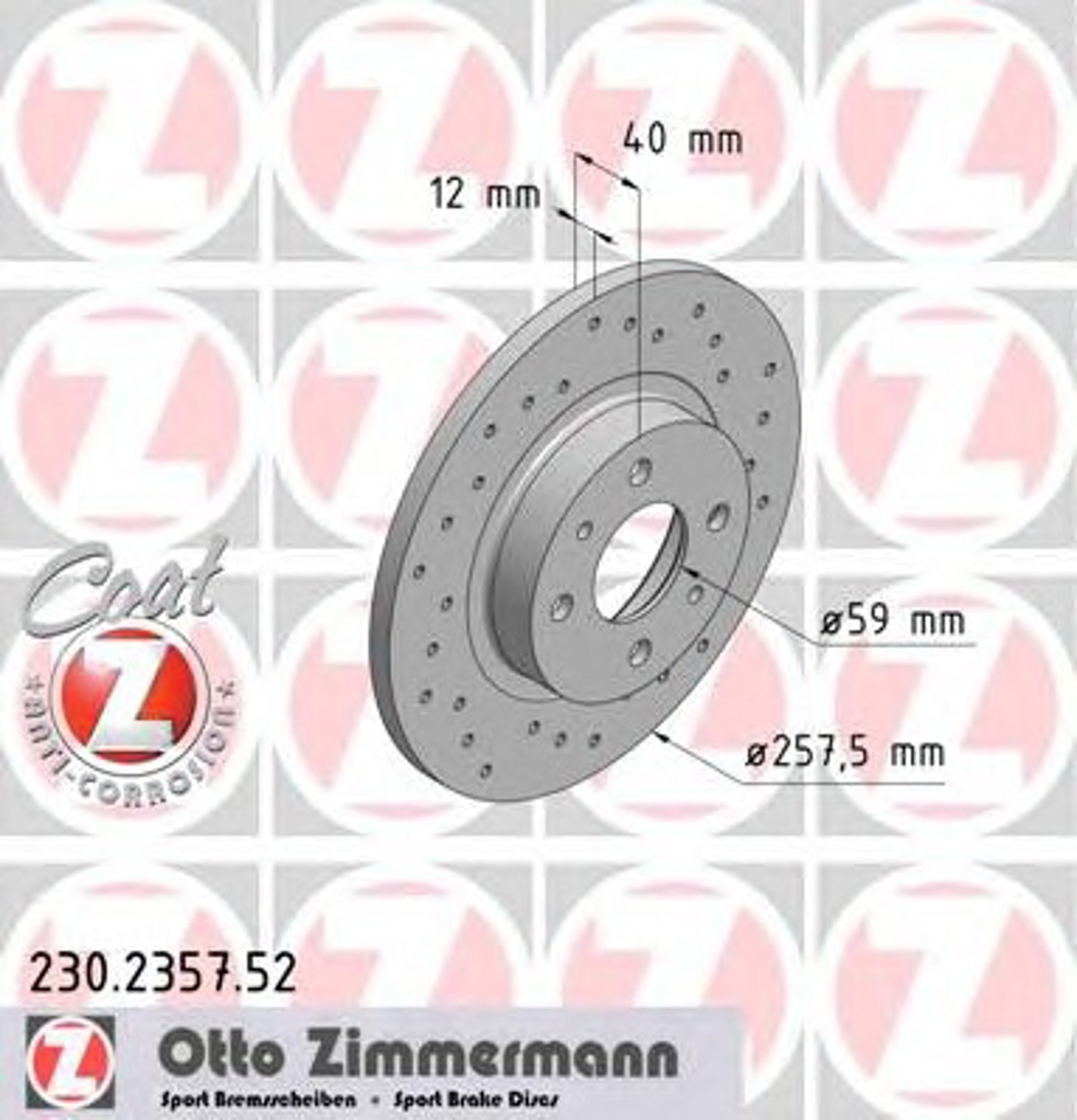 230.2357.52 ZIMMERMANN Диск тормозной