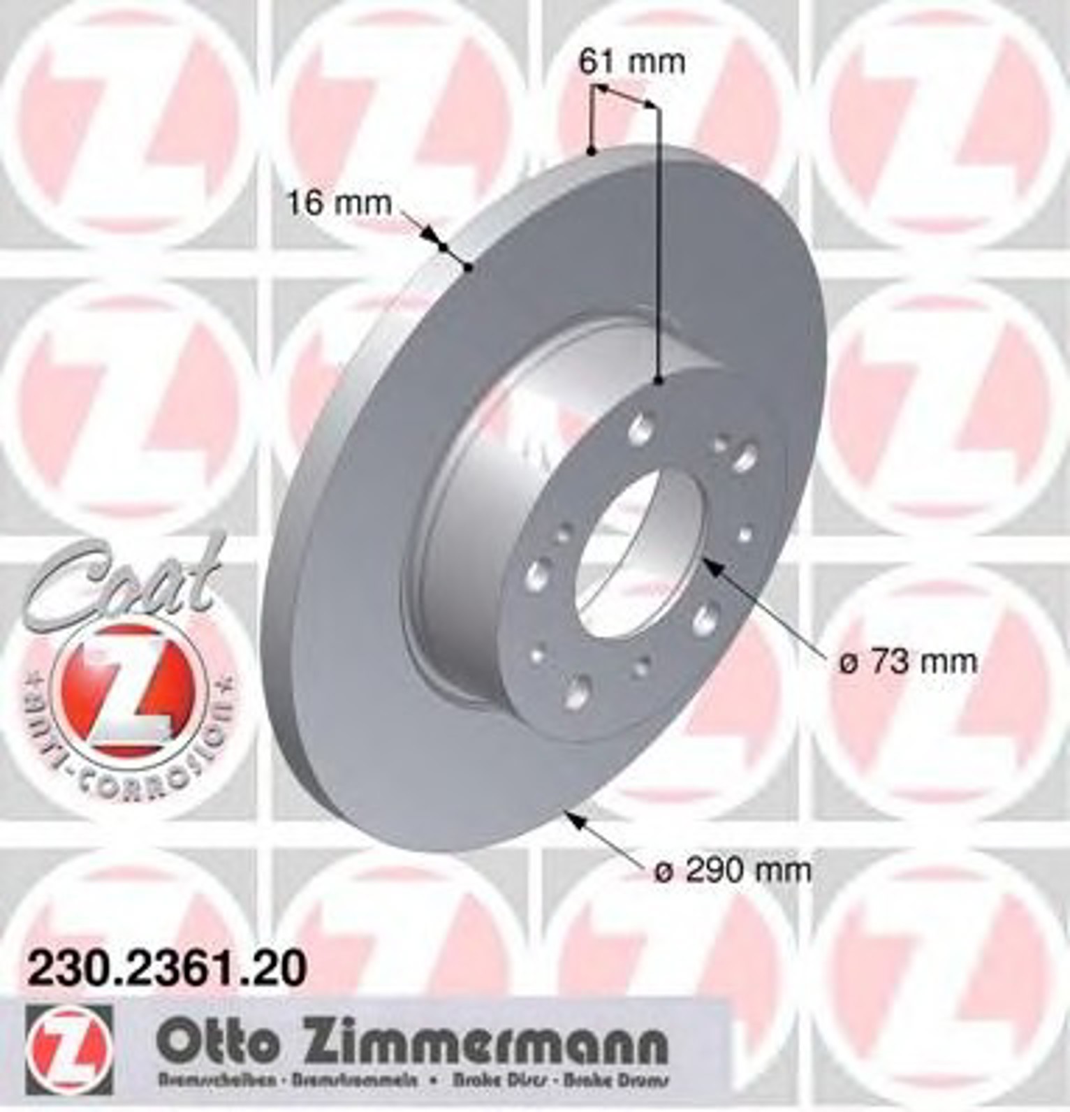 230.2361.20 ZIMMERMANN Диск тормозной