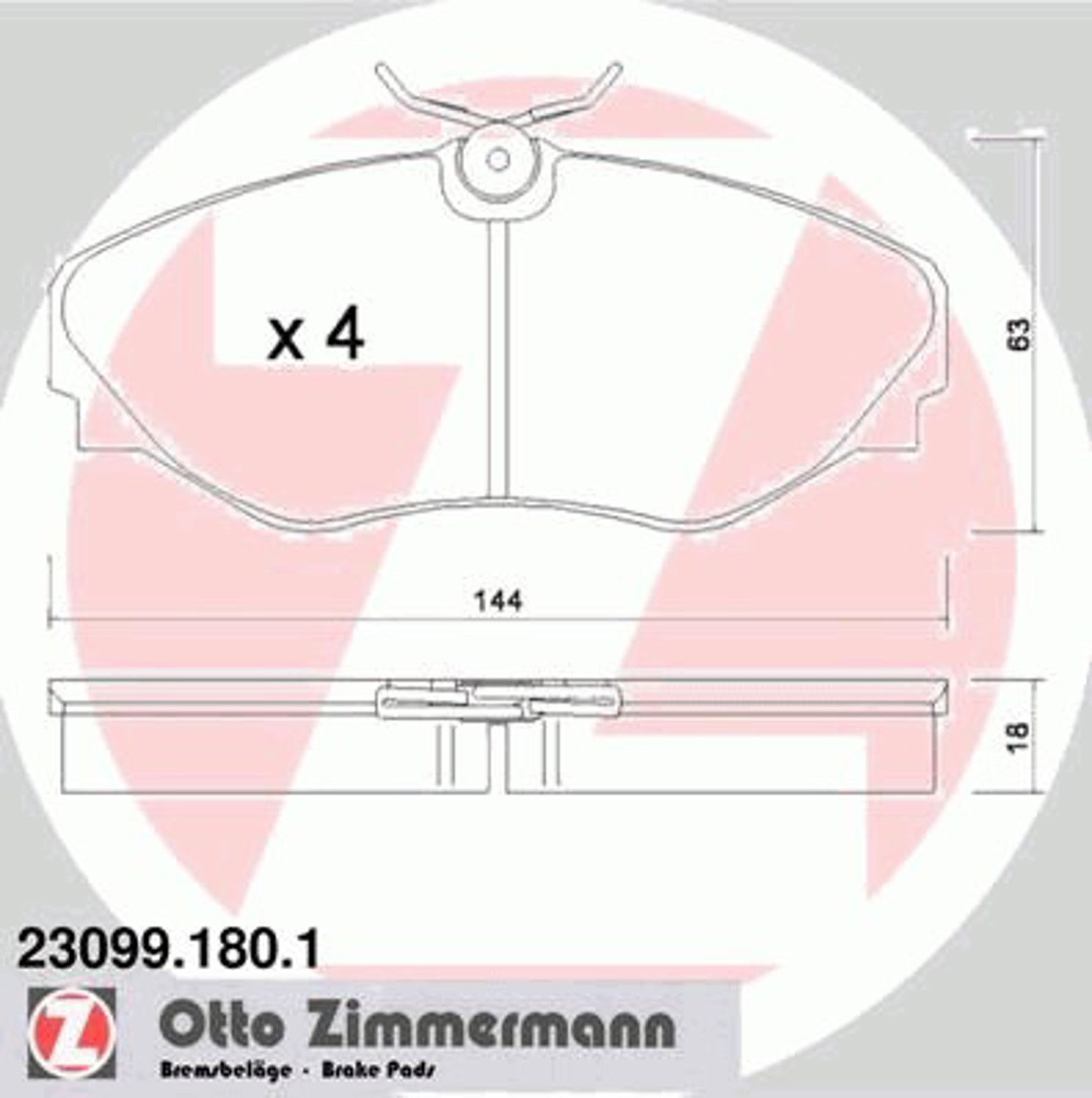 Колодки тормозные дисковые ZIMMERMANN 23099.180.1