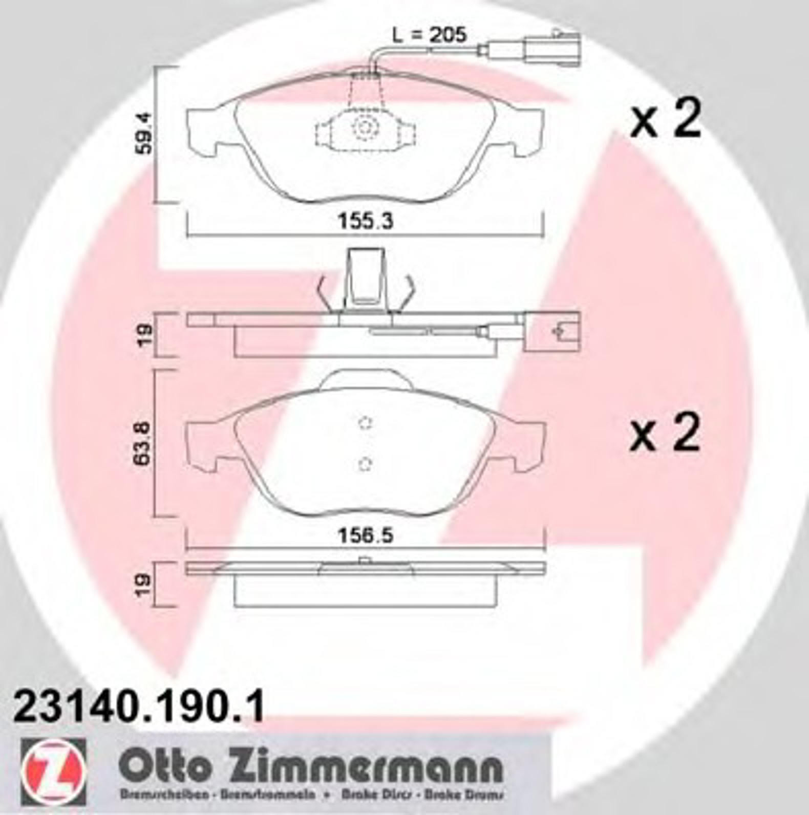 Колодки торм пер. alfa romeo 156 97-/lanc ZIMMERMANN 23140.190.1