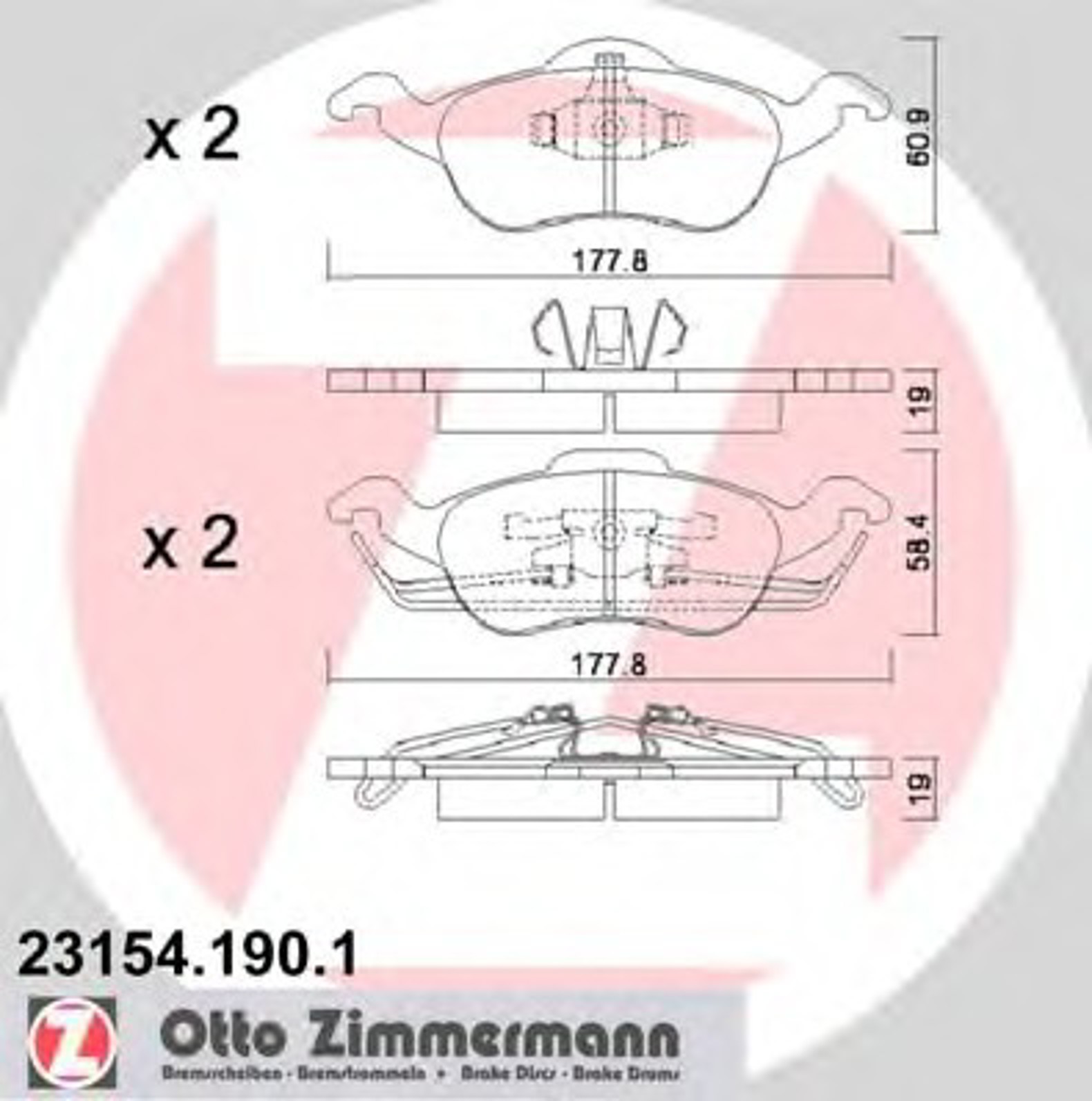 Колодки тормозные дисковые ZIMMERMANN 23154.190.1