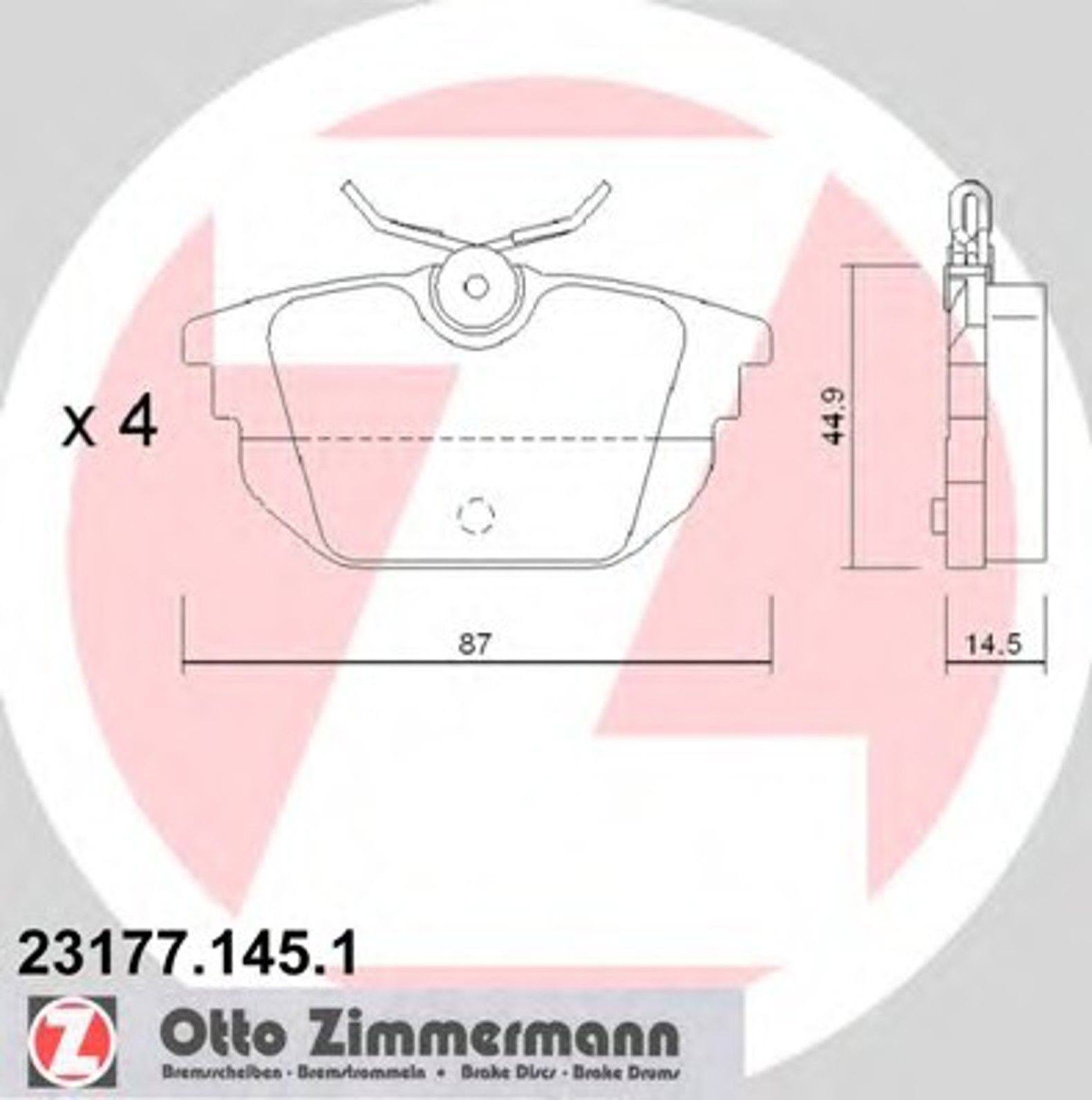 Колодки торм зад. alfa/fiat/lanc ZIMMERMANN 23177.145.1