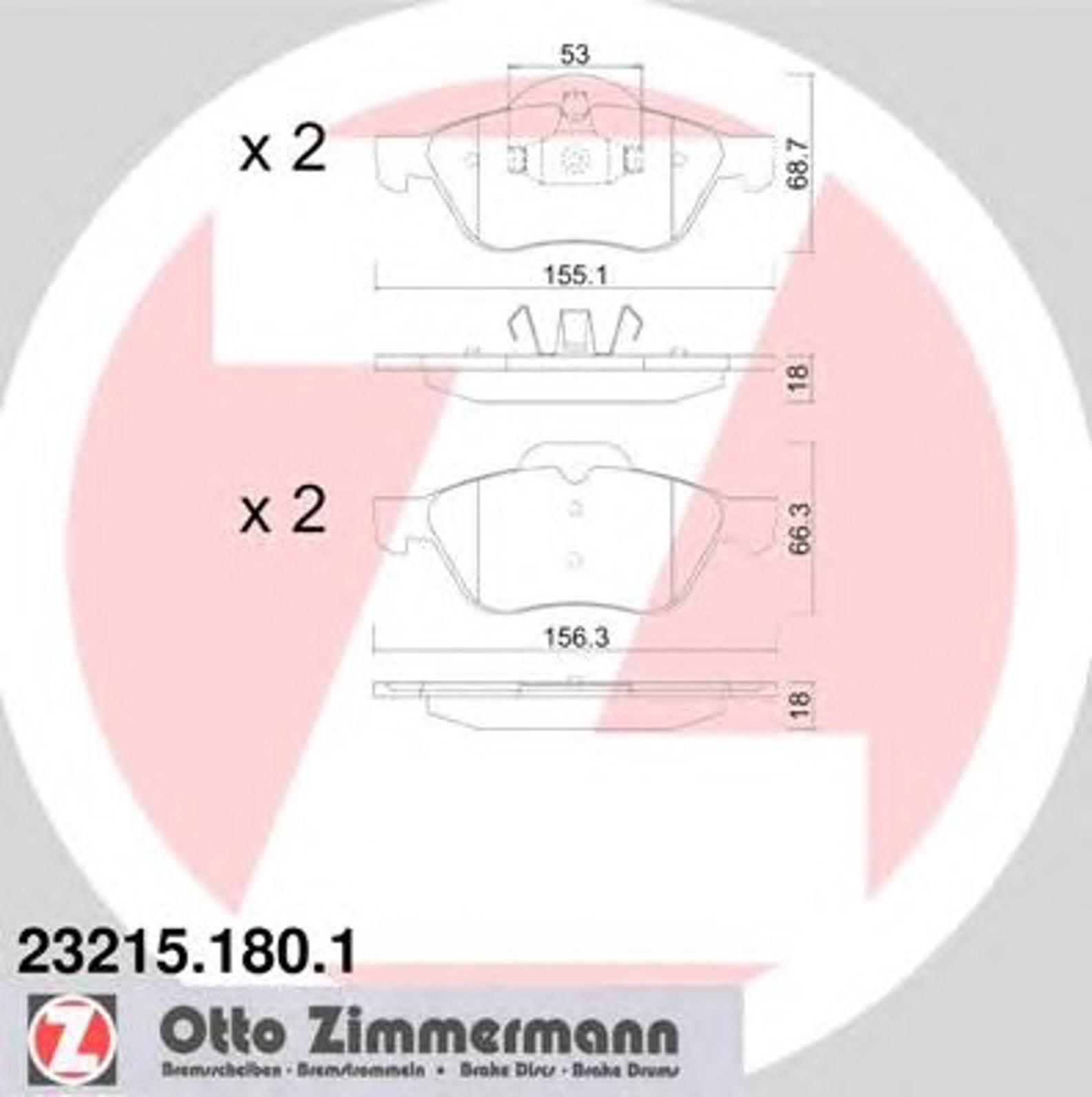 Колодки торм sbb renault laguna 1.6i/1.8i/1.9dci 01 ZIMMERMANN 23215.180.1