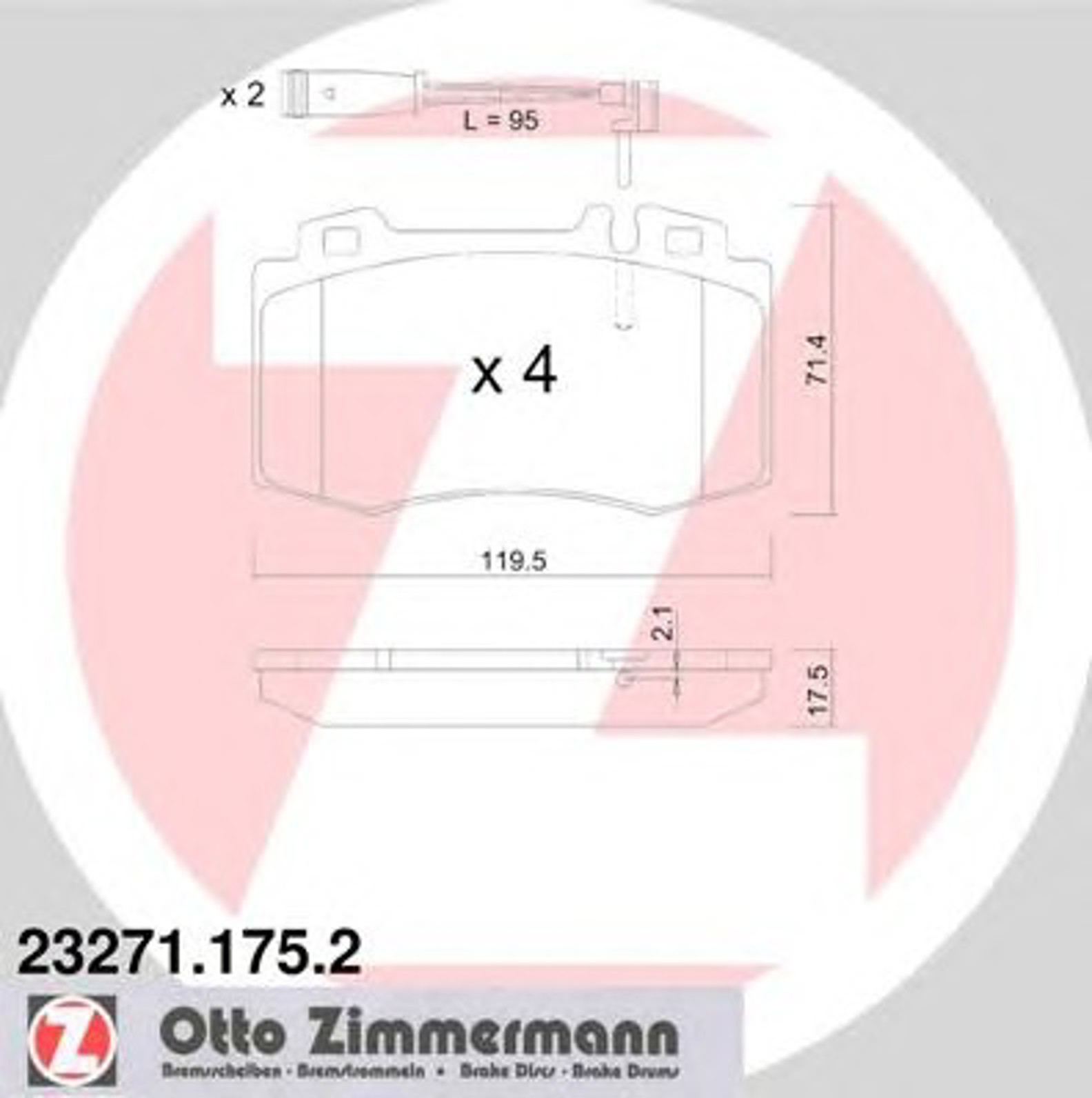 23271.175.2 ZIMMERMANN КОЛОДКИ ТОРМ. ПЕР. MERCEDES W220 S280-S600 98-> ,W163 ML430/ML55AMG 8/99->