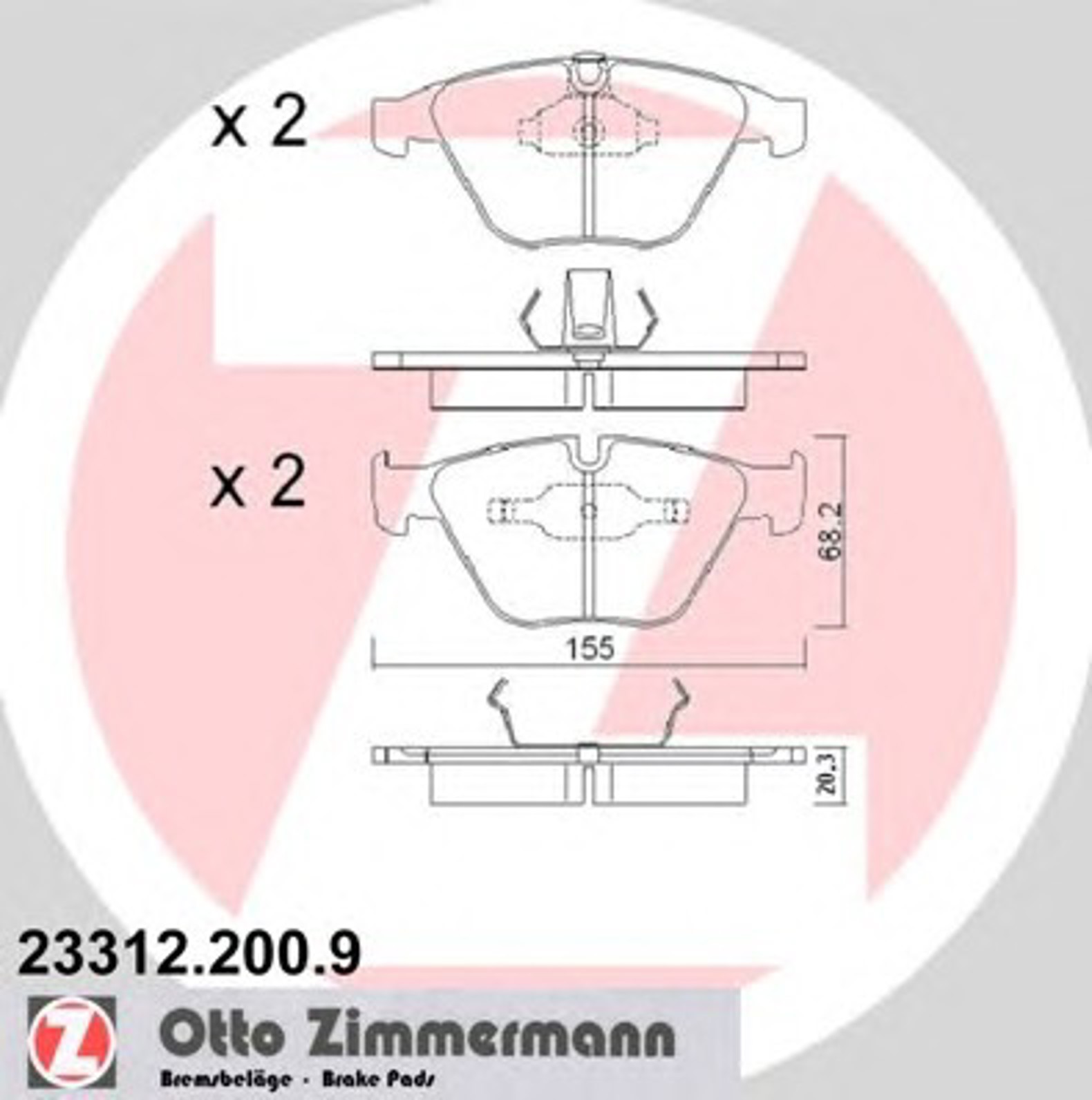 Колодки торм. диск. пер. bmw e60/e61/e63/e64/e65/e66 02-12 155 3x685x198mm ZIMMERMANN 23312.200.9