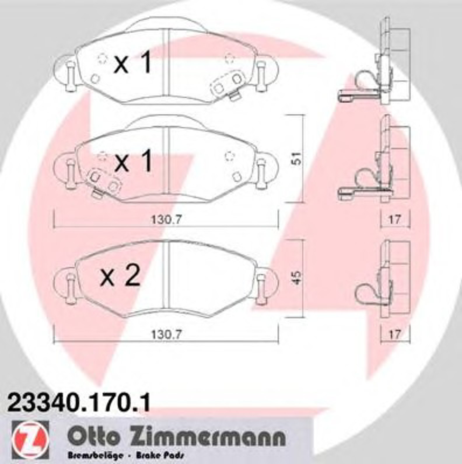 Колодки торм sbb toyota yaris 99-05 ZIMMERMANN 23340.170.1