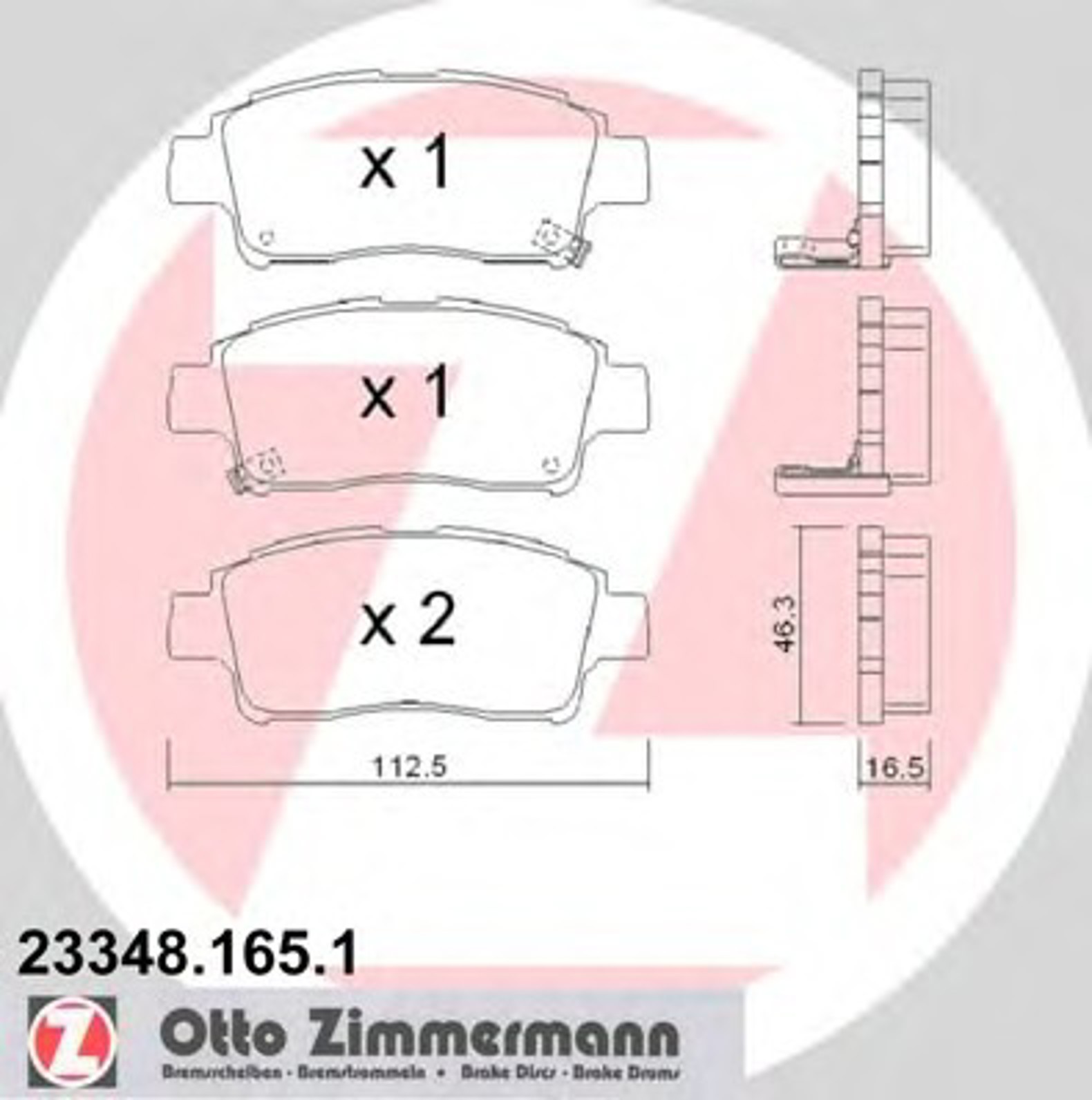 23348.165.1 ZIMMERMANN КОЛОДКИ ТОРМ SBB TOYOTA YARIS 1.0I/1.3I/1.5WTI/1.4D 99-01