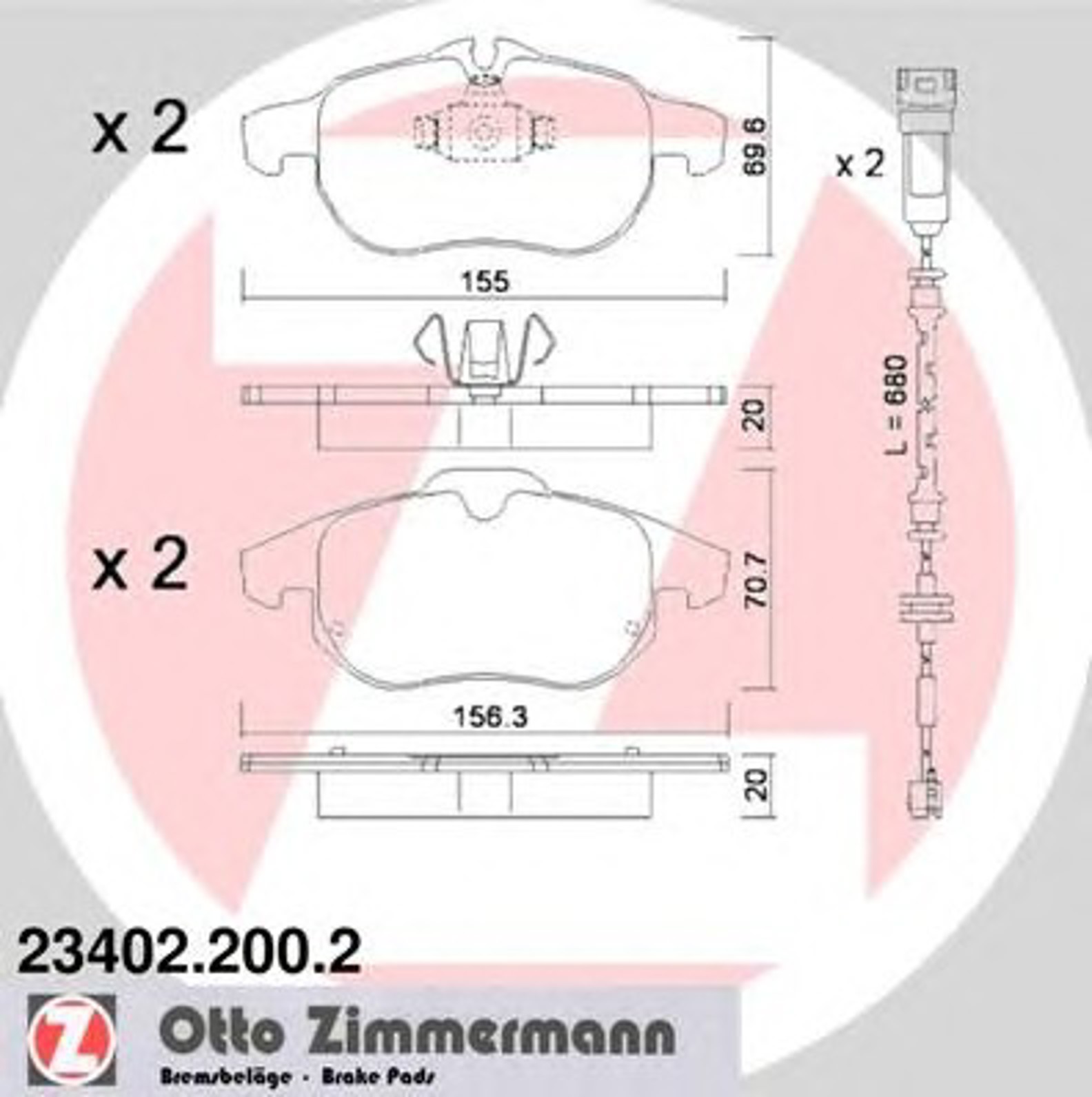 23402.200.2 ZIMMERMANN КОЛОДКИ ТОРМ OPEL SIGN/VECTR C SAAB 9-3 ПЕР 02/07-