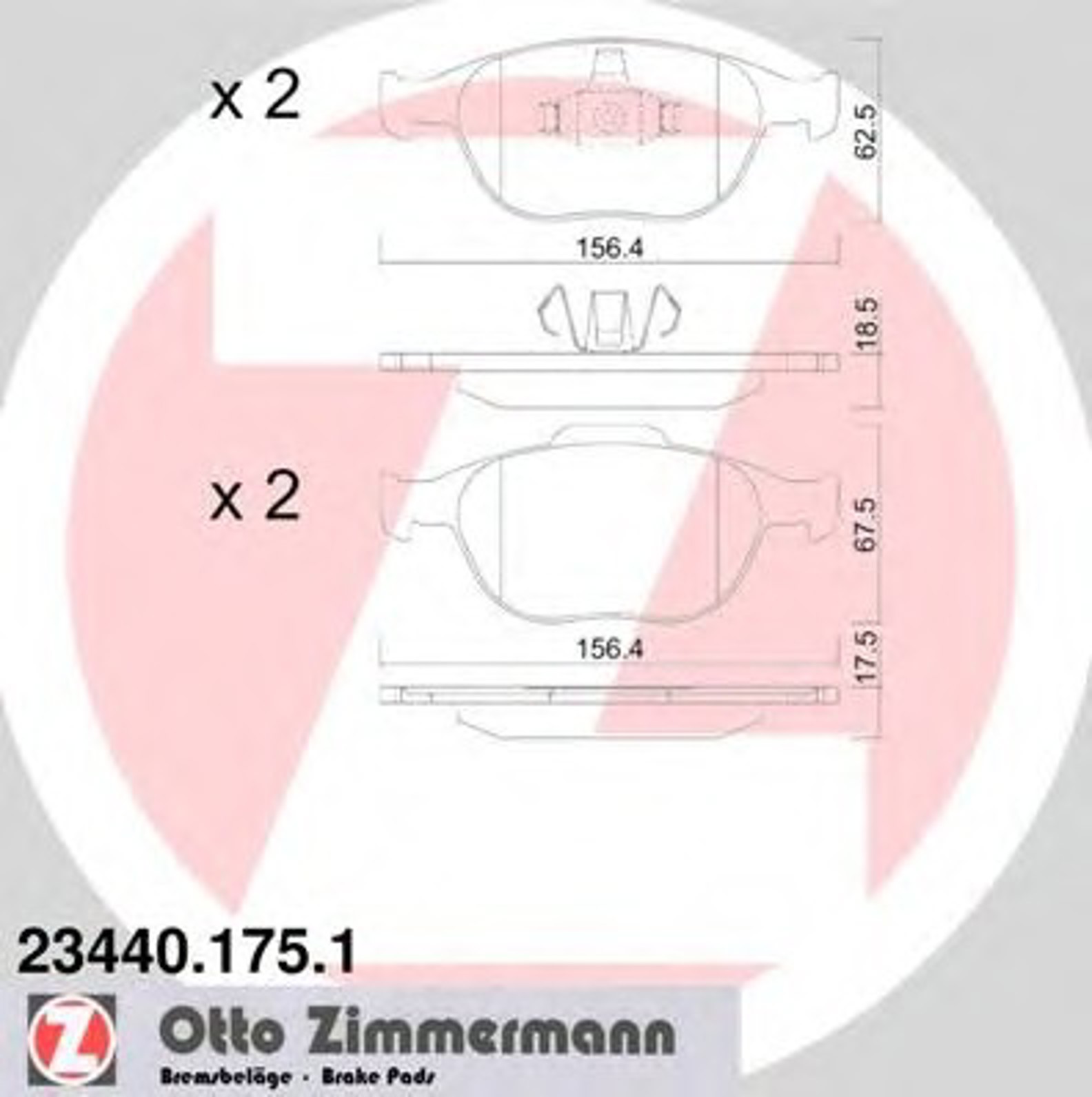 23440.175.1 ZIMMERMANN КОЛОДКИ ТОРМ FORD FIEST/FOCUS/TRANS F 02/05-