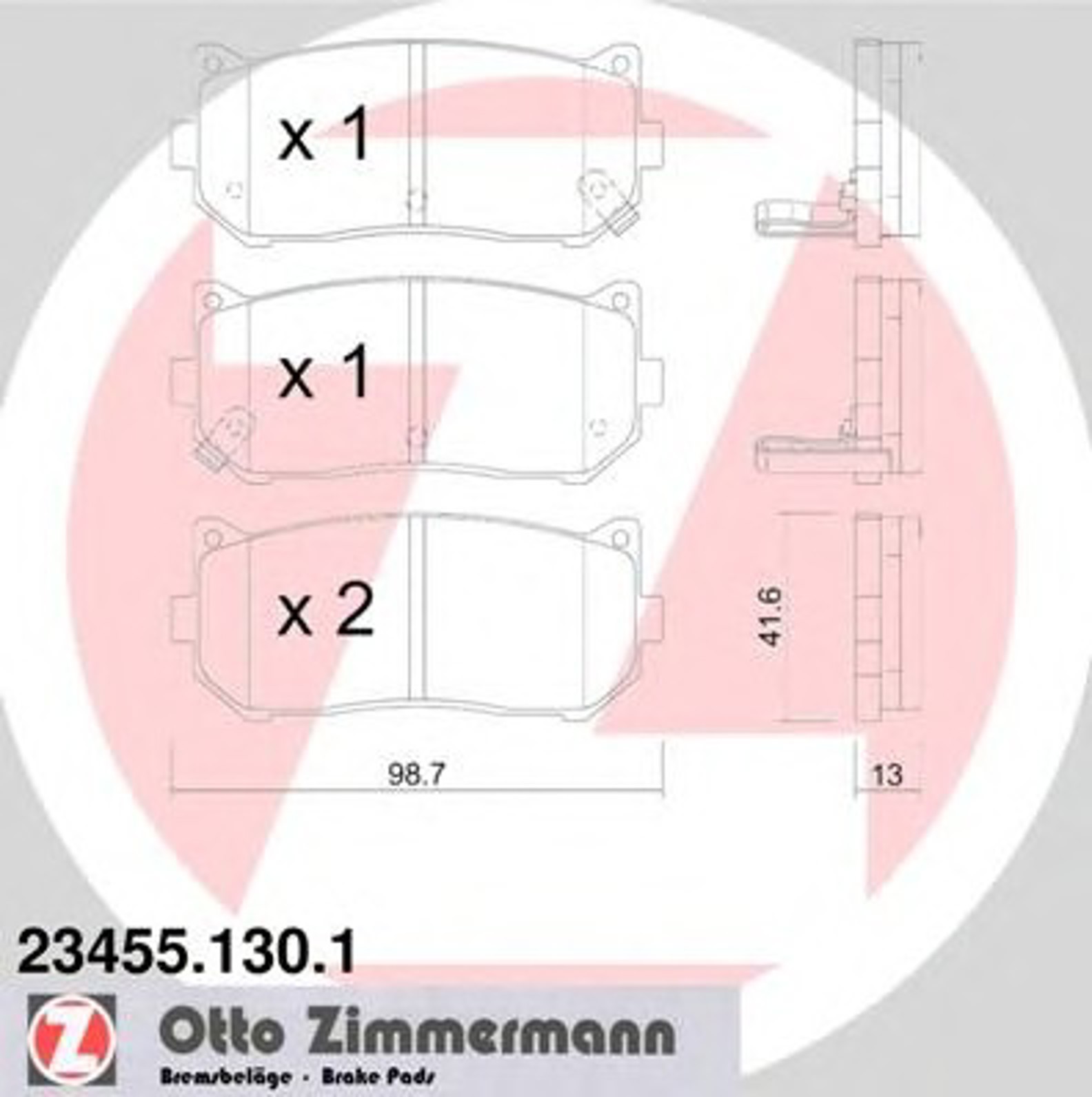 23455.130.1 ZIMMERMANN КОЛОДКИ ТОРМ SBB KIA SPECTRA 1.6 01>/CLARUS 1.8I-2.0I 96-00