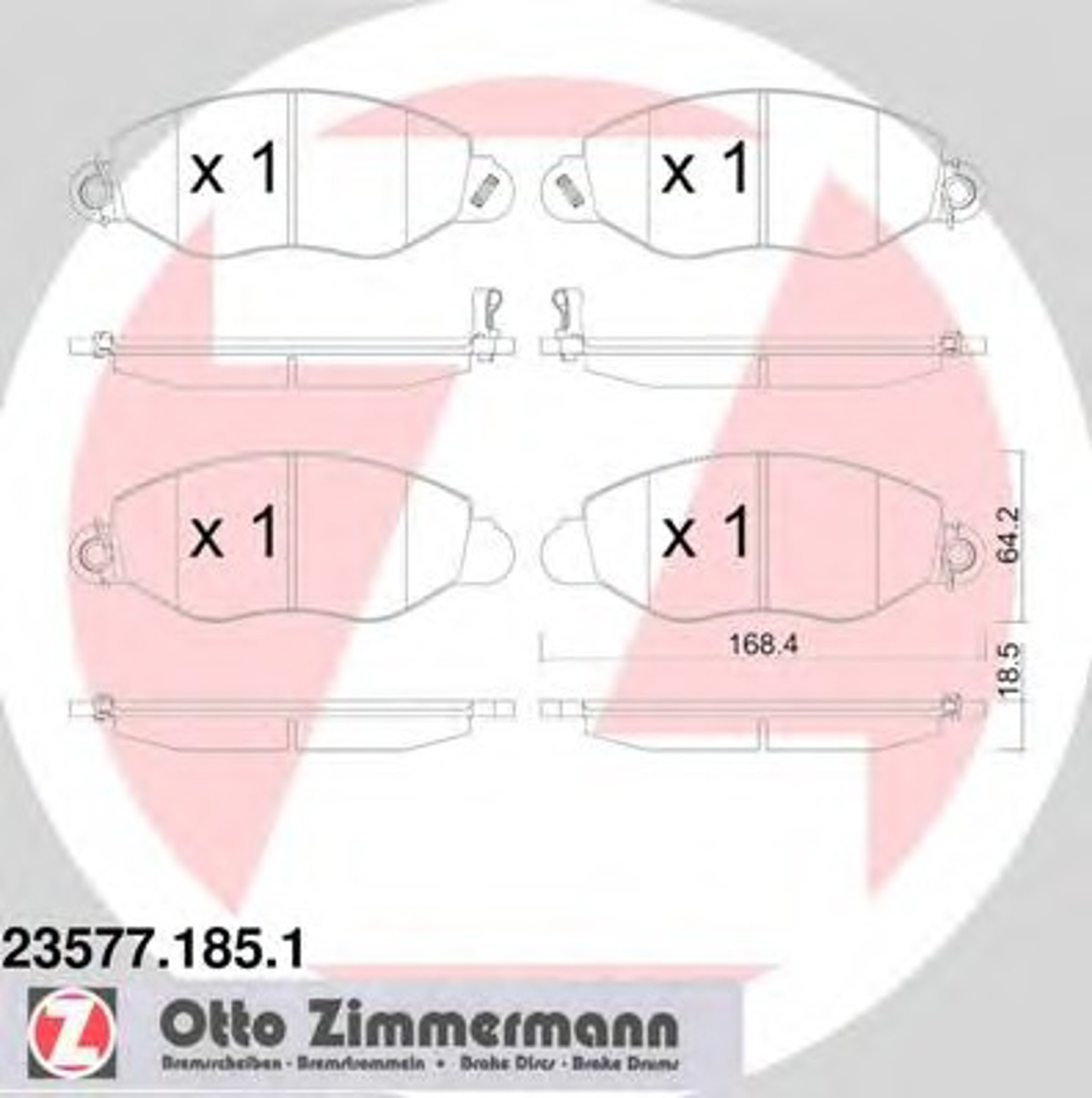 23577.185.1 ZIMMERMANN КОЛОДКИ ТОРМ SBB FORD TRANSIT 2.3/2.0DI-2.4TDE 00> ДИСК 15