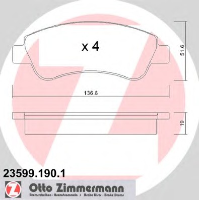 Комплект тормозных колодок дискового тормоза ZIMMERMANN 23599.190.1