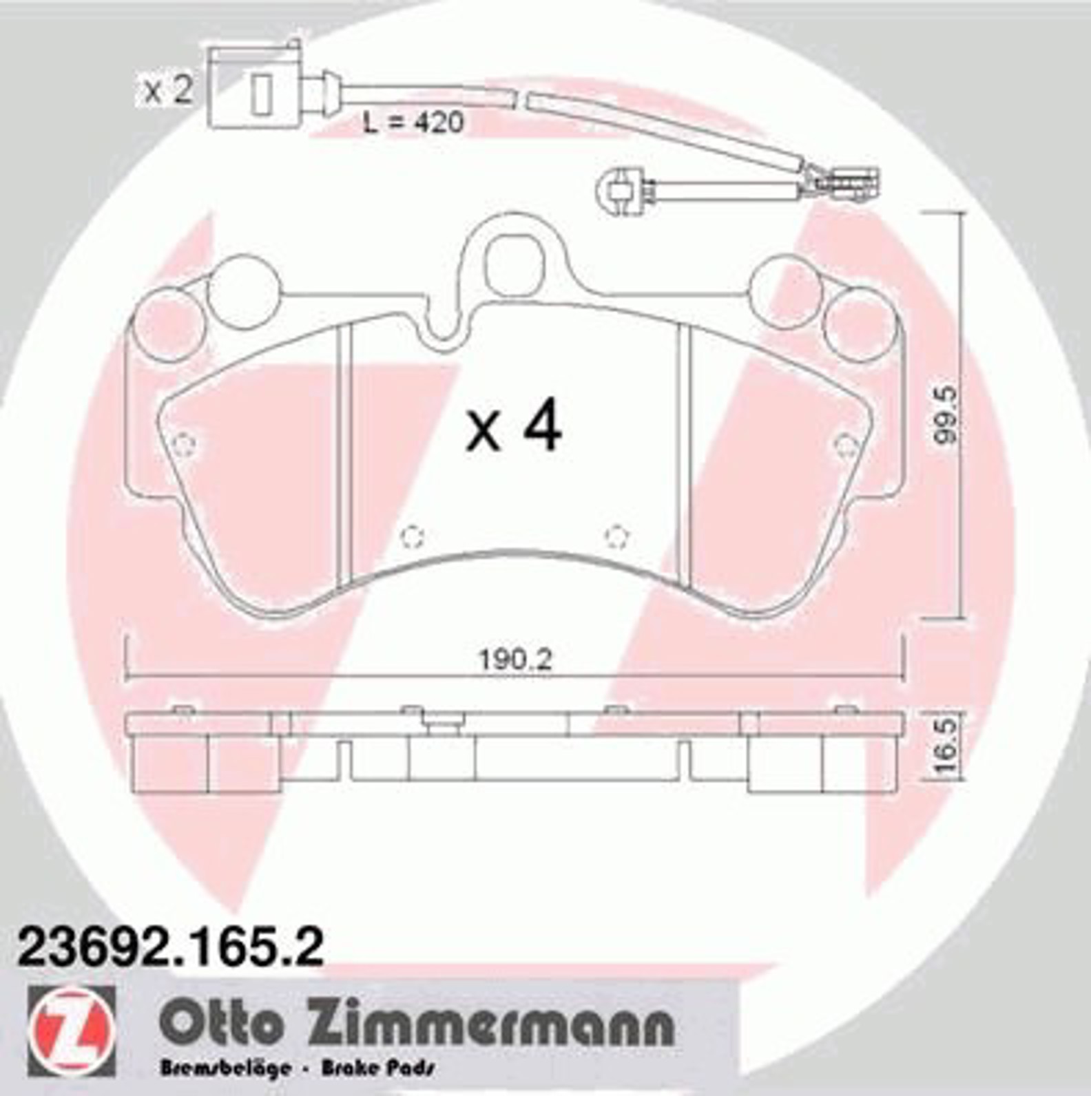Колодки торм. пер. vw touareg/cayenne (955) 02-10 ZIMMERMANN 23692.165.2