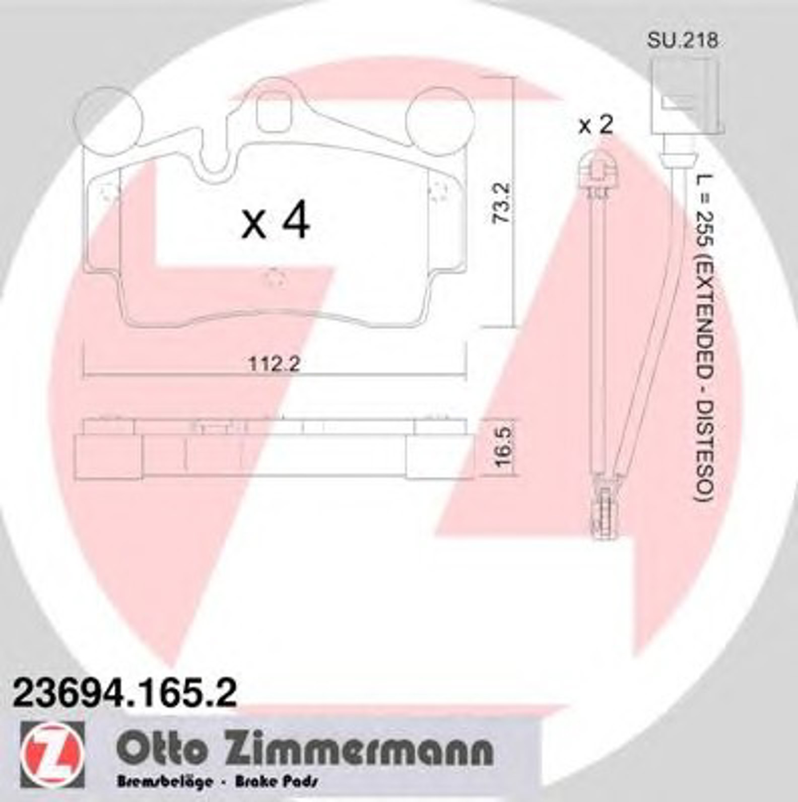 Колодки тормозные дисковые ZIMMERMANN 23694.165.2