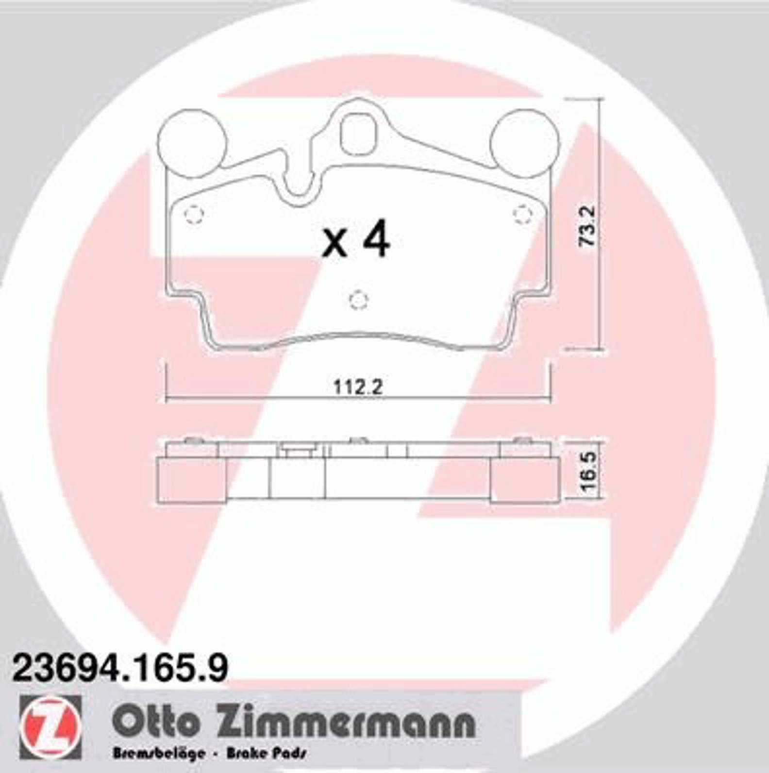 23694.165.9 ZIMMERMANN Колодки тормозные дисковые