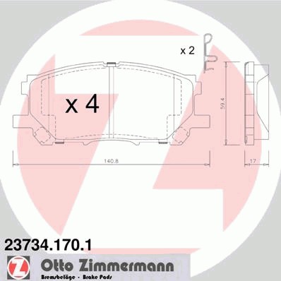 Комплект тормозных колодок дискового тормоза ZIMMERMANN 23734.170.1