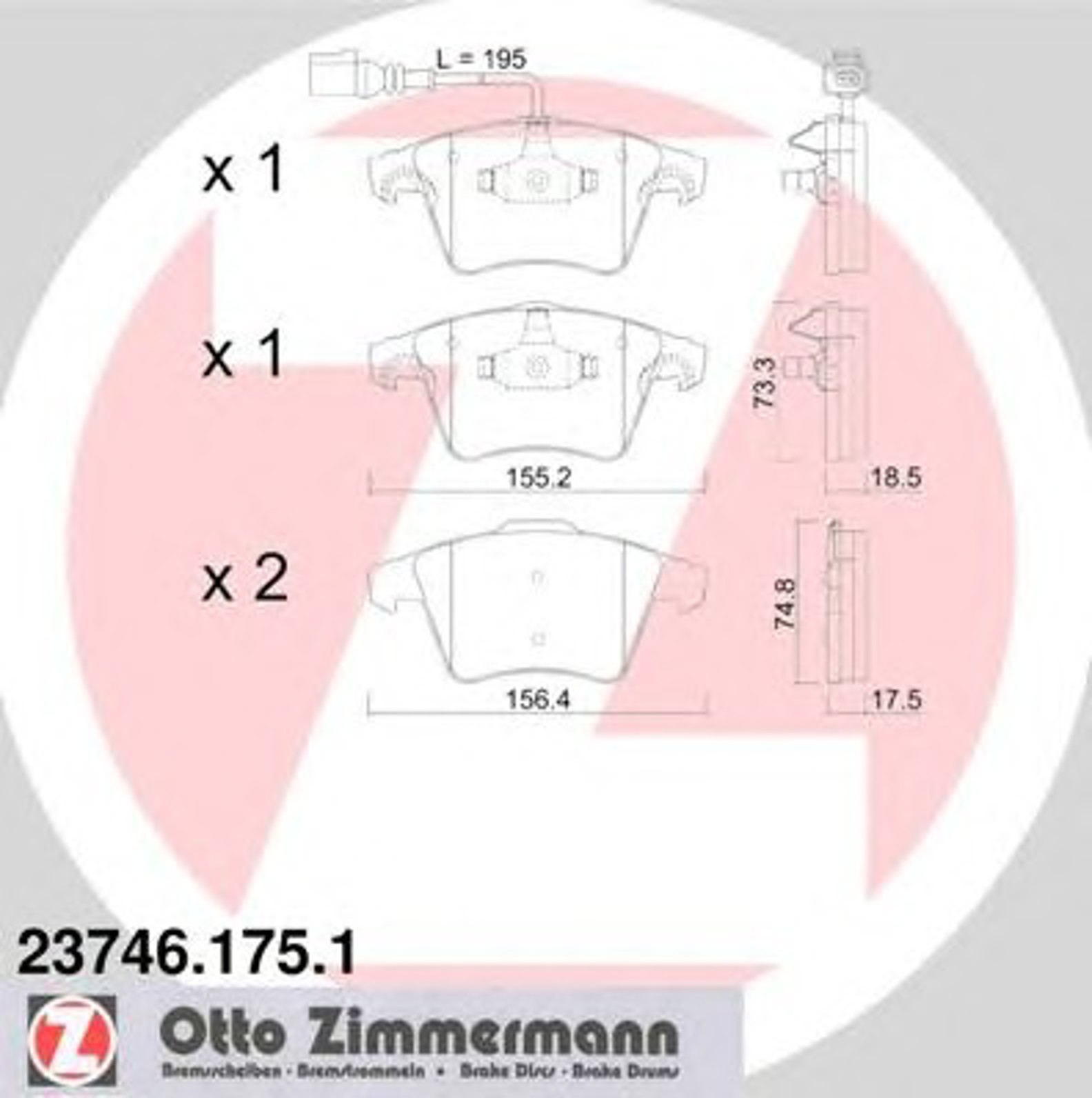 23746.175.1 ZIMMERMANN Колодки тормозные дисковые