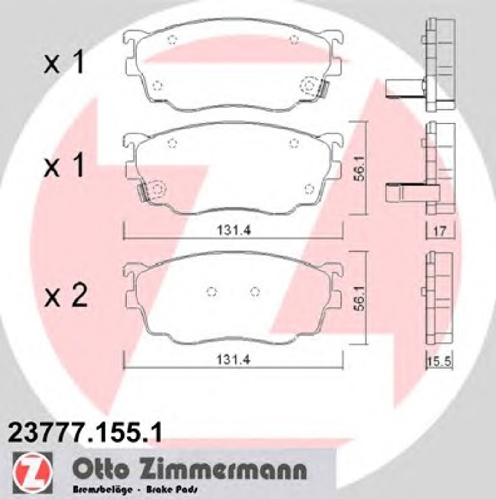 Колодки торм sbb mazda 626/323/premacy 98 перед. к-кт ZIMMERMANN 23777.155.1