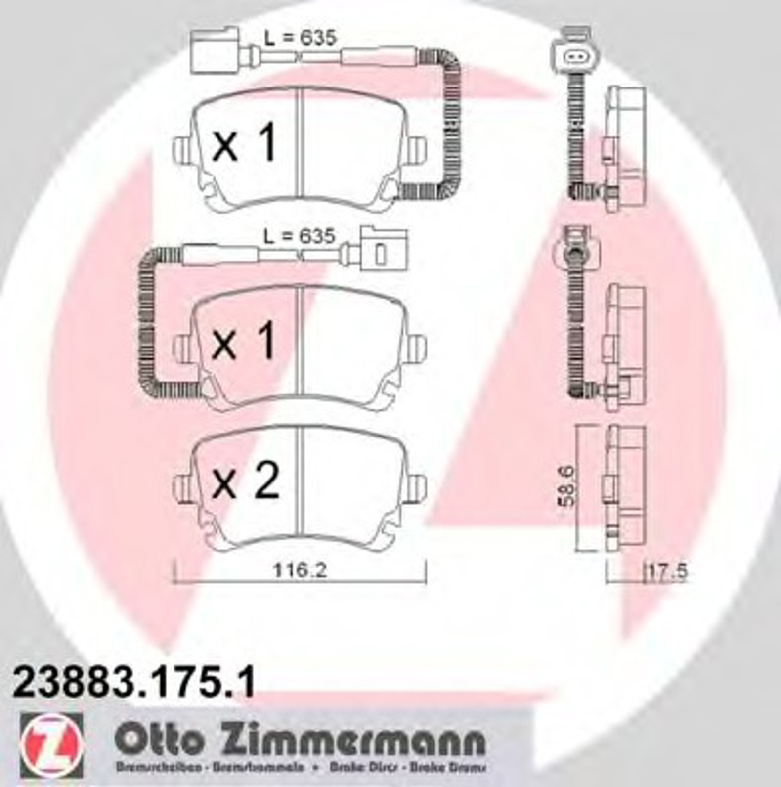 Колодки торм vw phaeton 3.0-6.0l с датч изн зад 2002 ZIMMERMANN 23883.175.1