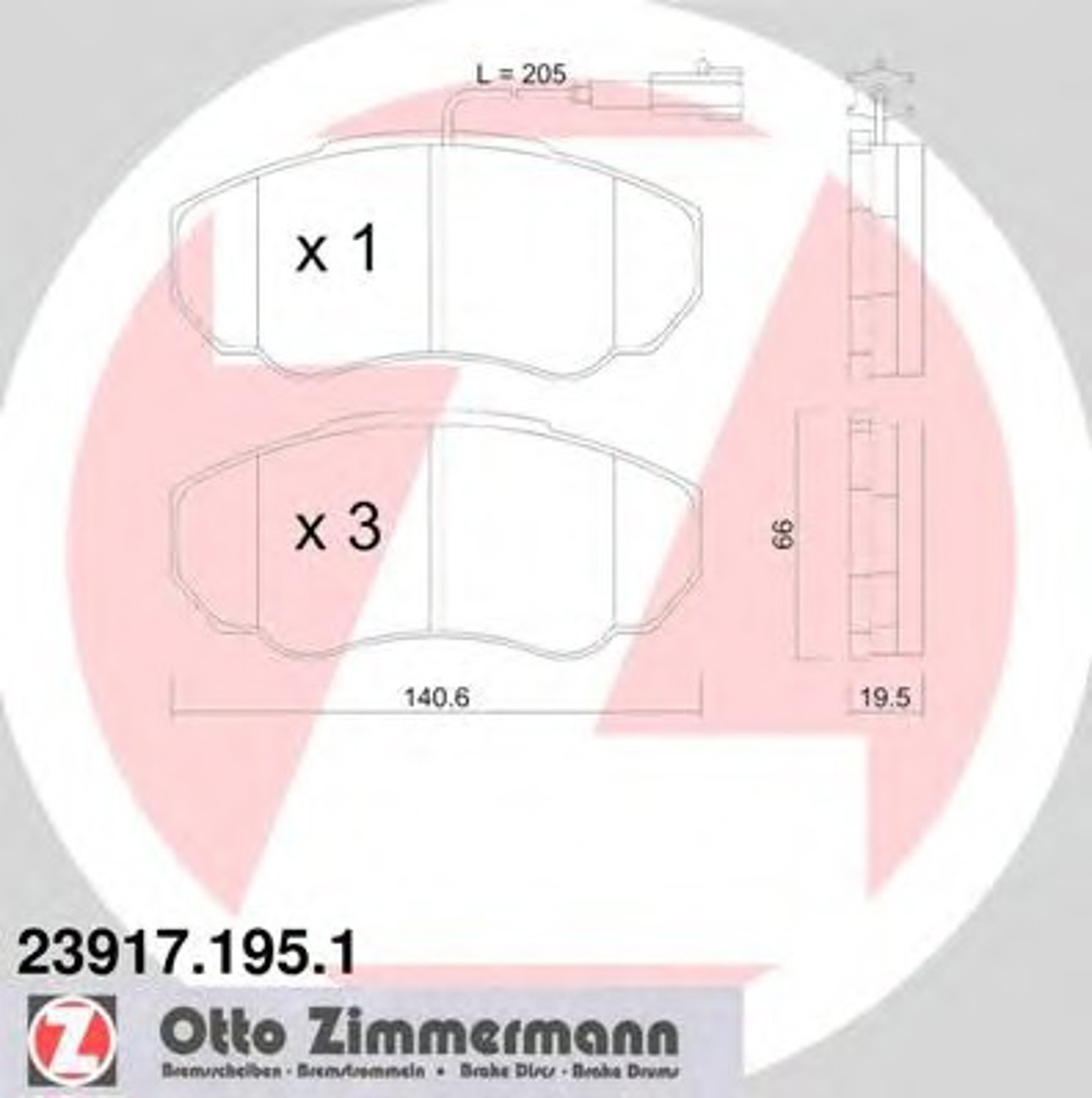 23917.195.1 ZIMMERMANN КОЛОДКИ ТОРМ PEU BOXER/FIAT DUCATO/CIT JUMPER 02-06