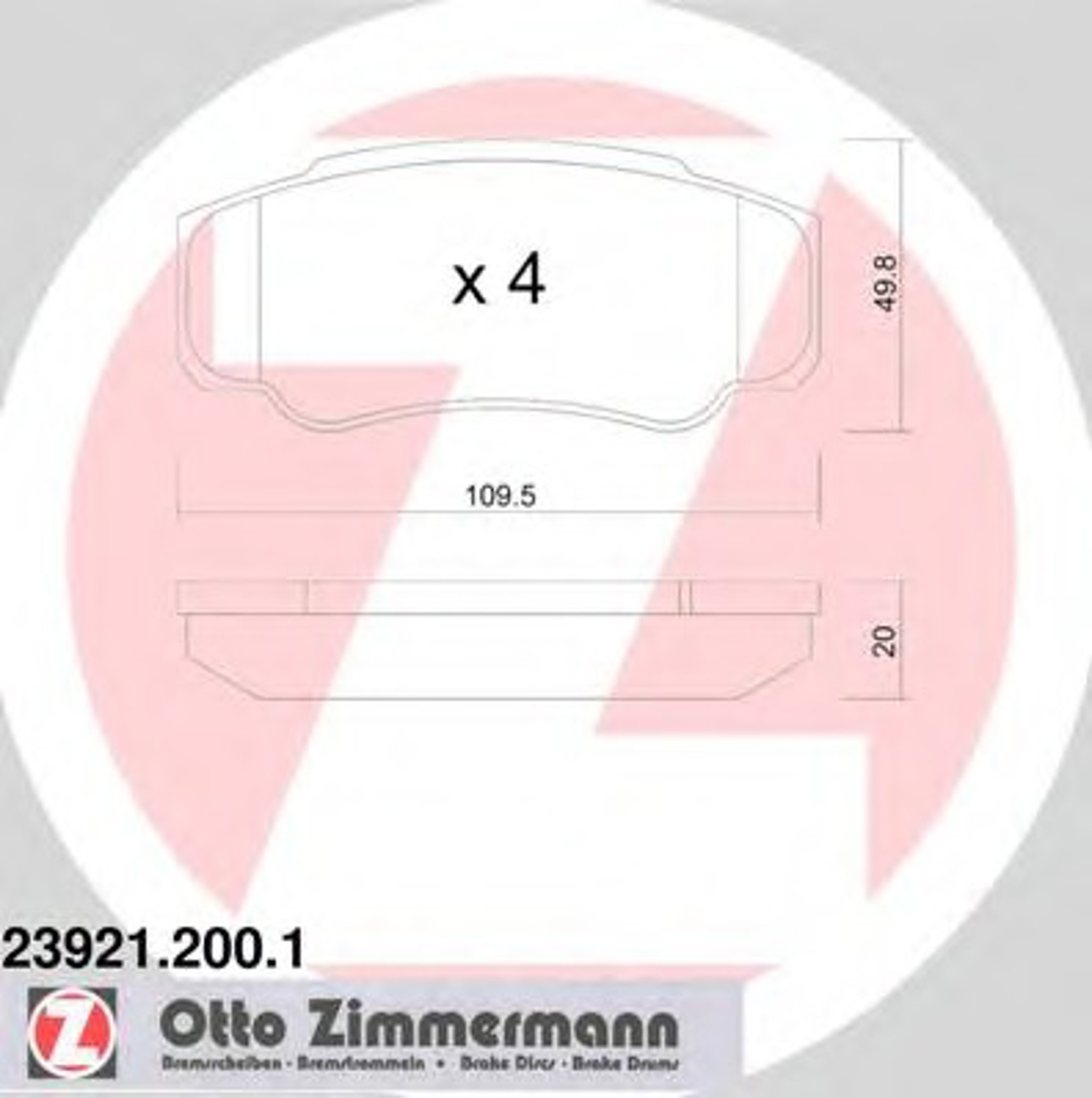 23921.200.1 ZIMMERMANN КОЛОДКИ ТОРМ PEU BOXER/FIAT DUCATO/CIT JUMPER 06-