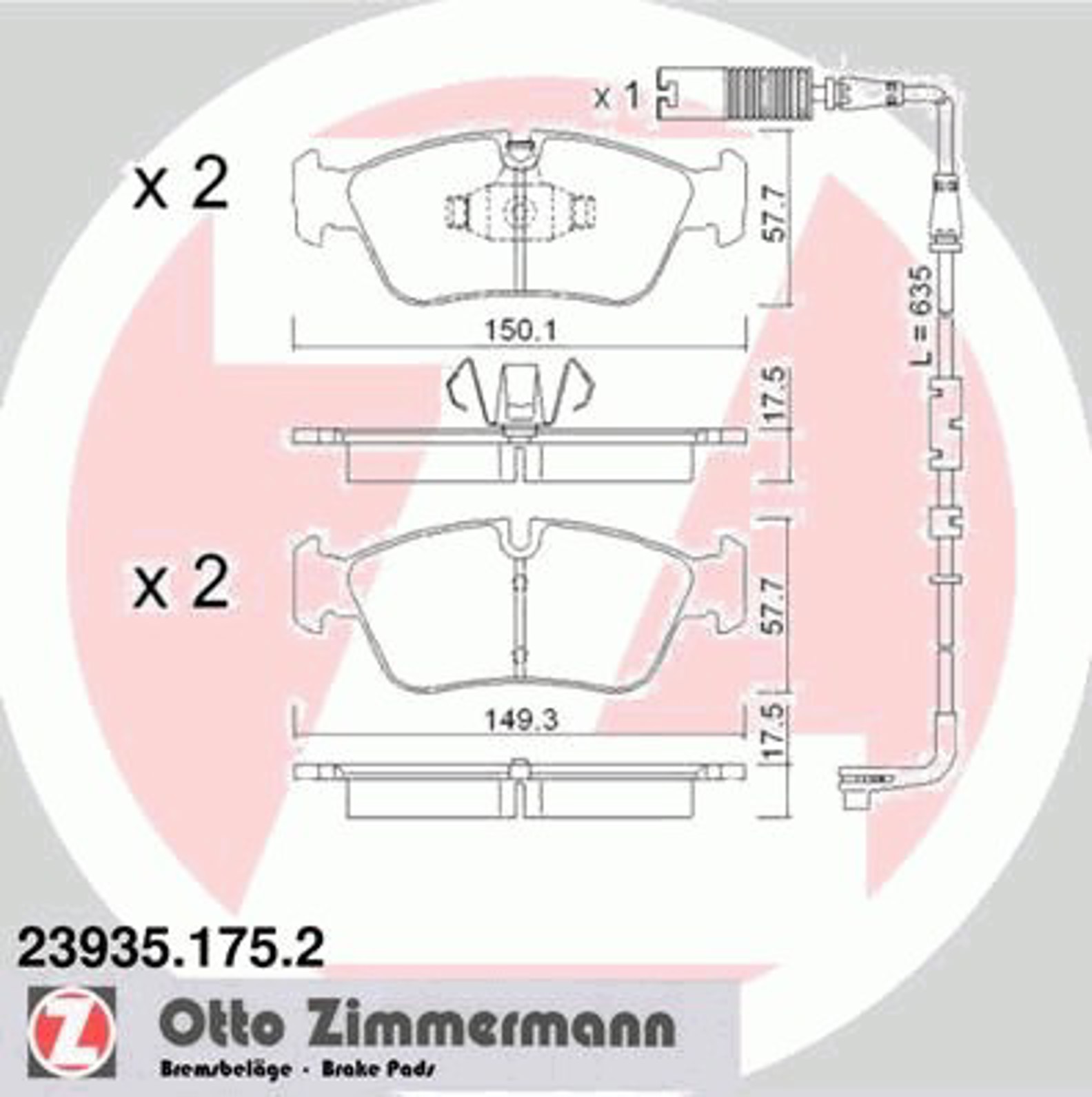 Колодки торм sbb bmw 1/3 e81/e87/e90 1.6/2.0 05-11 пер. ZIMMERMANN 23935.175.2