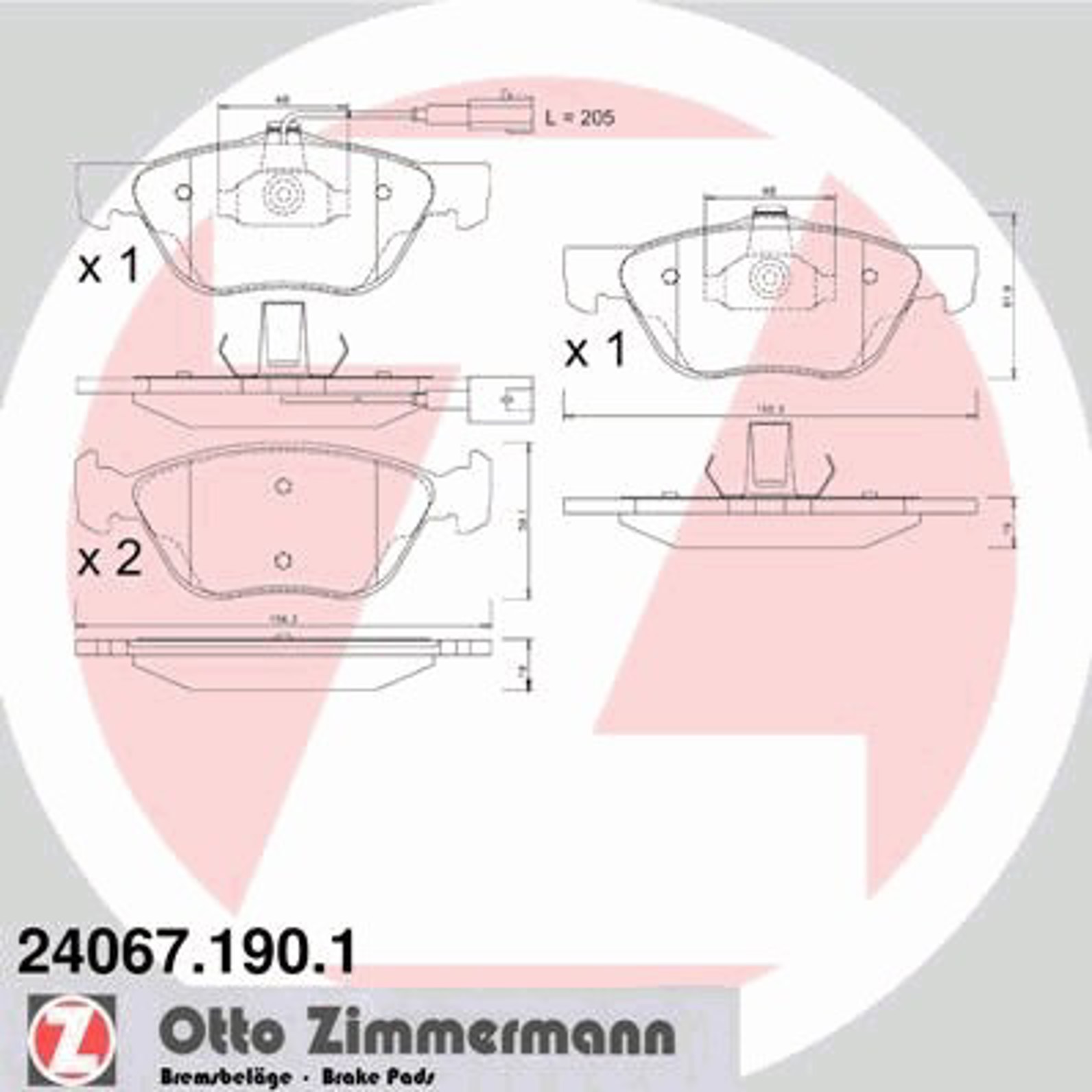 Колодки торм пер. alfa 147/156/fiat marea 97/lanc ZIMMERMANN 24067.190.1