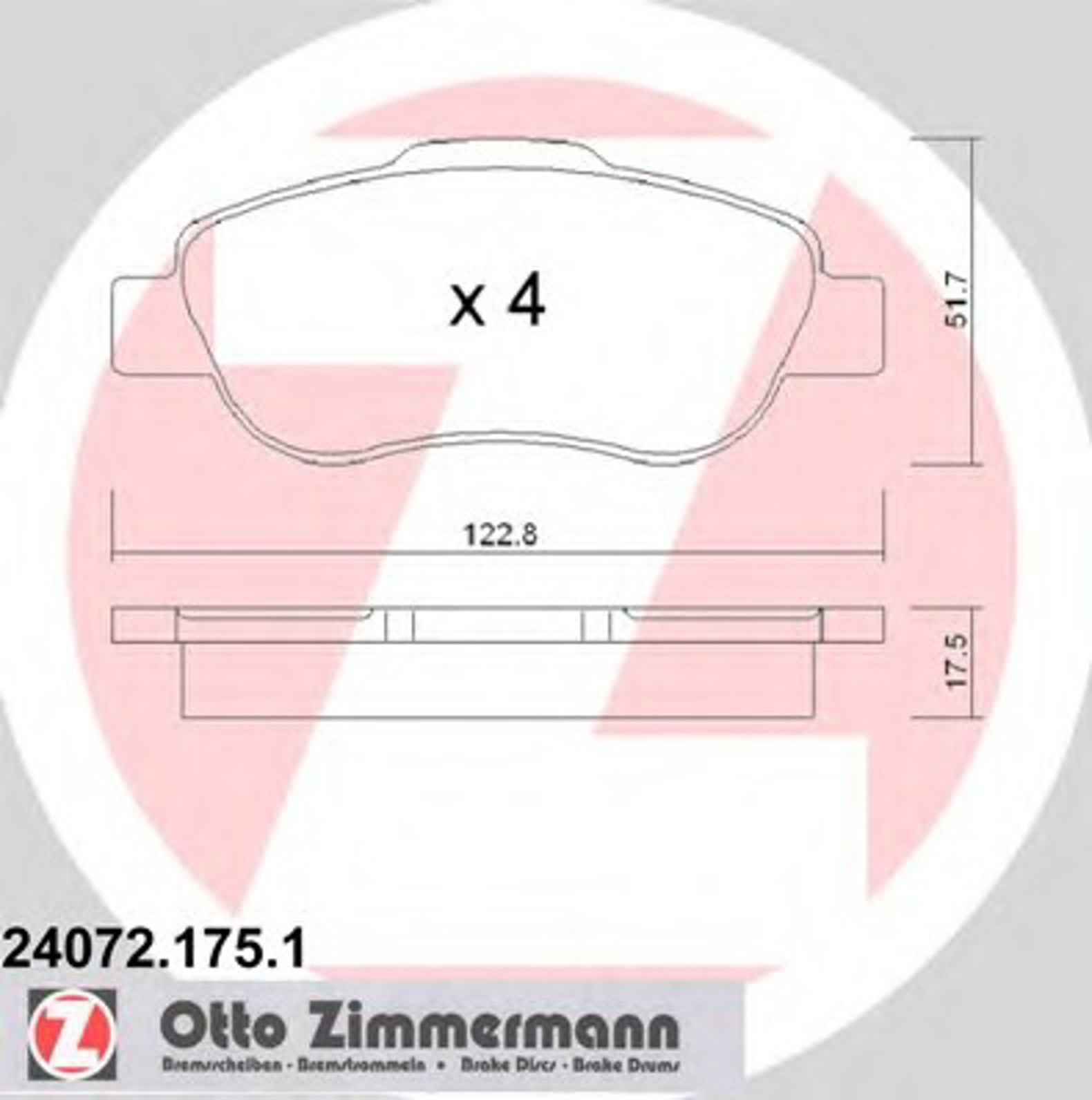 Колодки торм sbb fiat panda 1.1i/1.2i/1.3jtd 03 ZIMMERMANN 24072.175.1