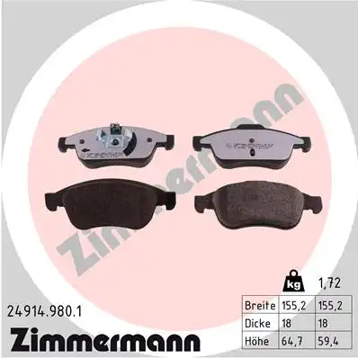 Тормозные колодки дисковые ZIMMERMANN 24914.980.1