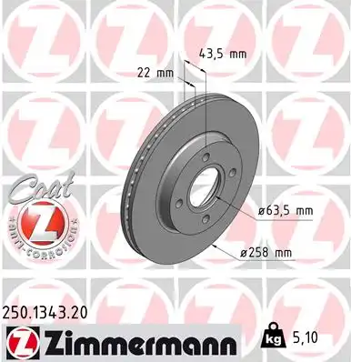 250.1343.20 ZIMMERMANN тормозные диски