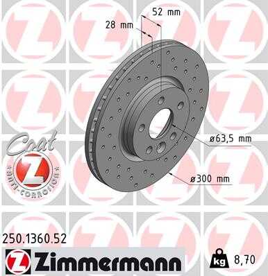 250.1360.52 ZIMMERMANN тормозные диски