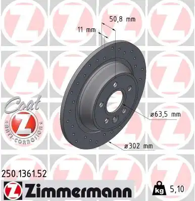 Диск тормозной ZIMMERMANN 250.1361.52