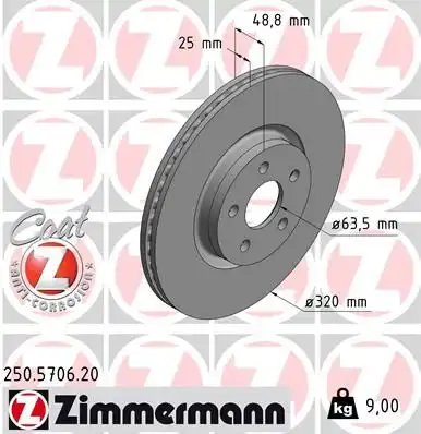 Диск тормозной перед fordtourneo connect grand tourneo connect 13- ZIMMERMANN 250.5706.20