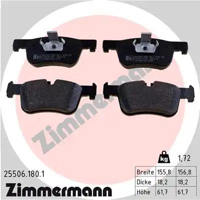 25506.180.1 ZIMMERMANN Комплект тормозных колодок, дисковый тормоз BMW BMW 1 (F20) 07.2013