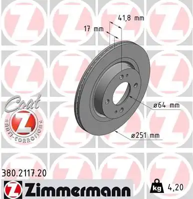 Диск тормозной ZIMMERMANN 380.2117.20