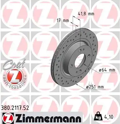 Диск тормозной ZIMMERMANN 380.2117.52