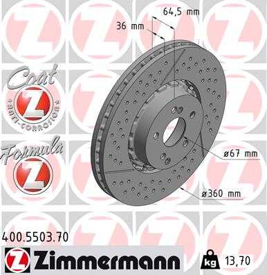 Диск торм merc c cls clk e sl slk 06- пер formula z 360x36 ZIMMERMANN 400.5503.70