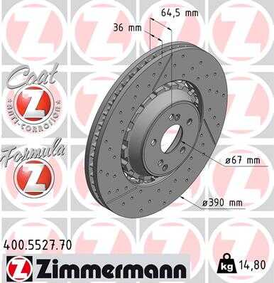 Диск тоpм mer c-class (w205 a205 s205) 14- glc 17- sl 12- пер вент formula z 390x36 ZIMMERMANN 400.5527.70