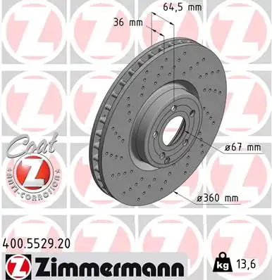 Диск тормозной ZIMMERMANN 400.5529.20
